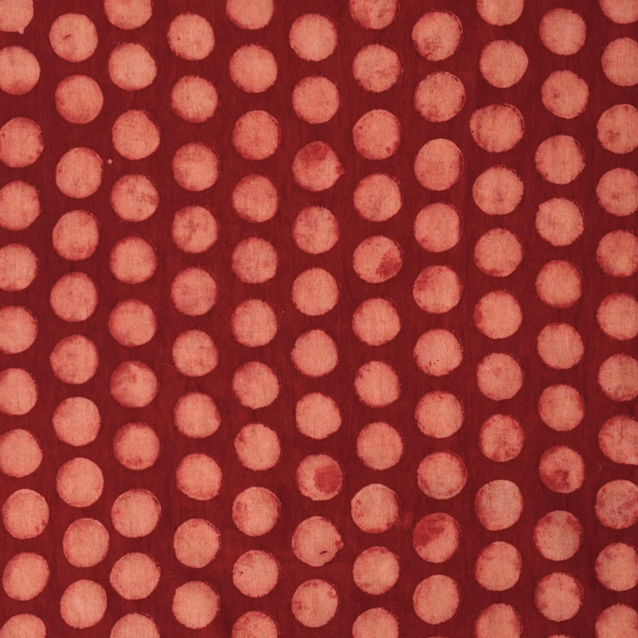 3 - SIK59 - Hand Block-Printed Cotton - Rasagulla Dots Design - Red Alizarin Dye - Flat