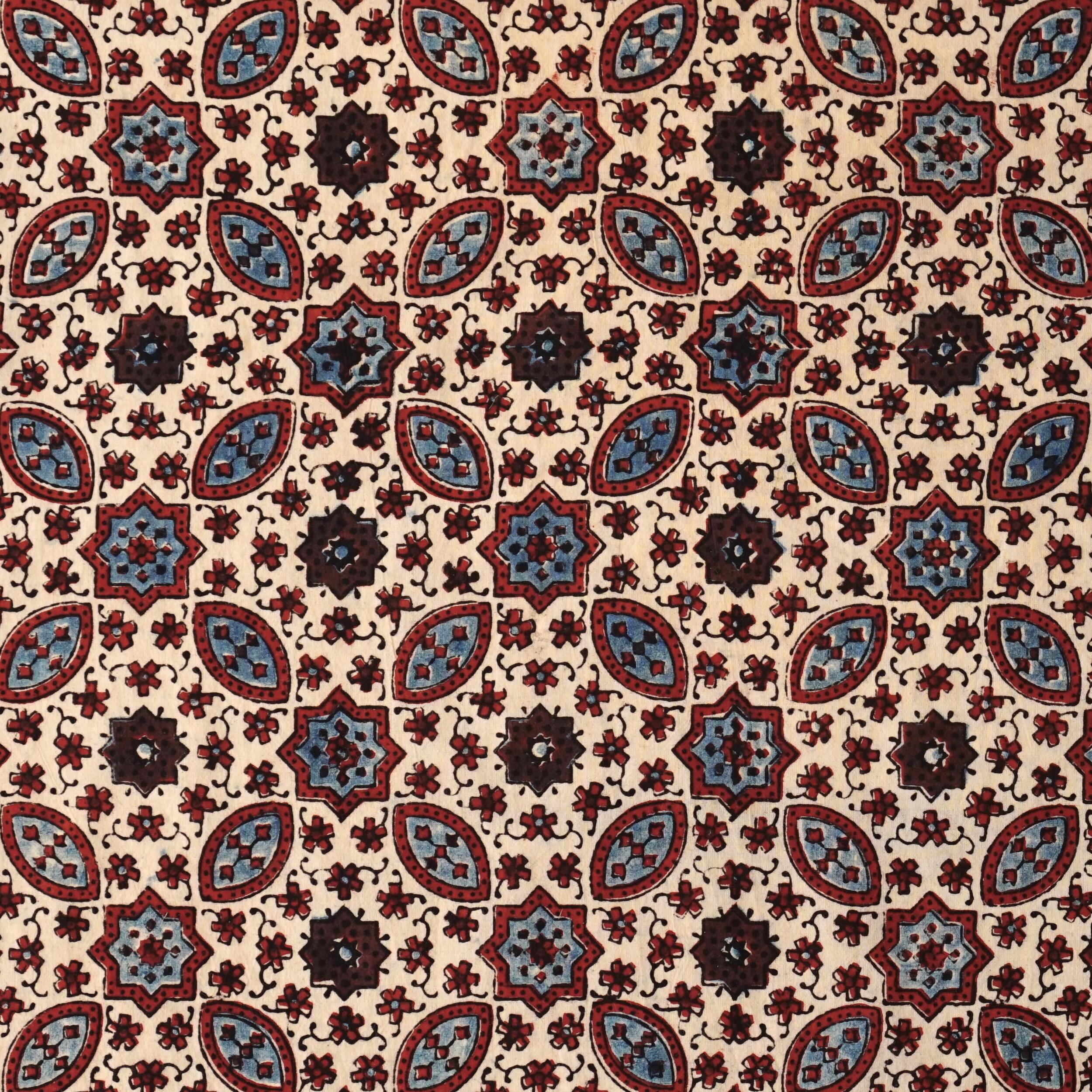 SIK33 - Indian Block-Printed Cotton - Murmurations Design - Indigo, Red & Black Dye - Flat