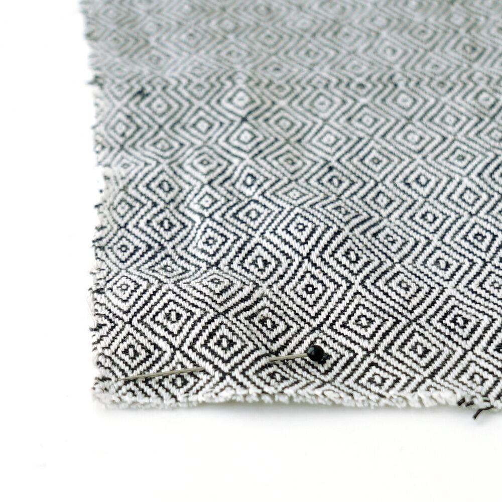 KJC09 - Handloom-Woven Organic Kala Cotton Fabric From India - Twill Weave - 2 by 2 - Diamond Design - Black Yarn Dye - Close Up
