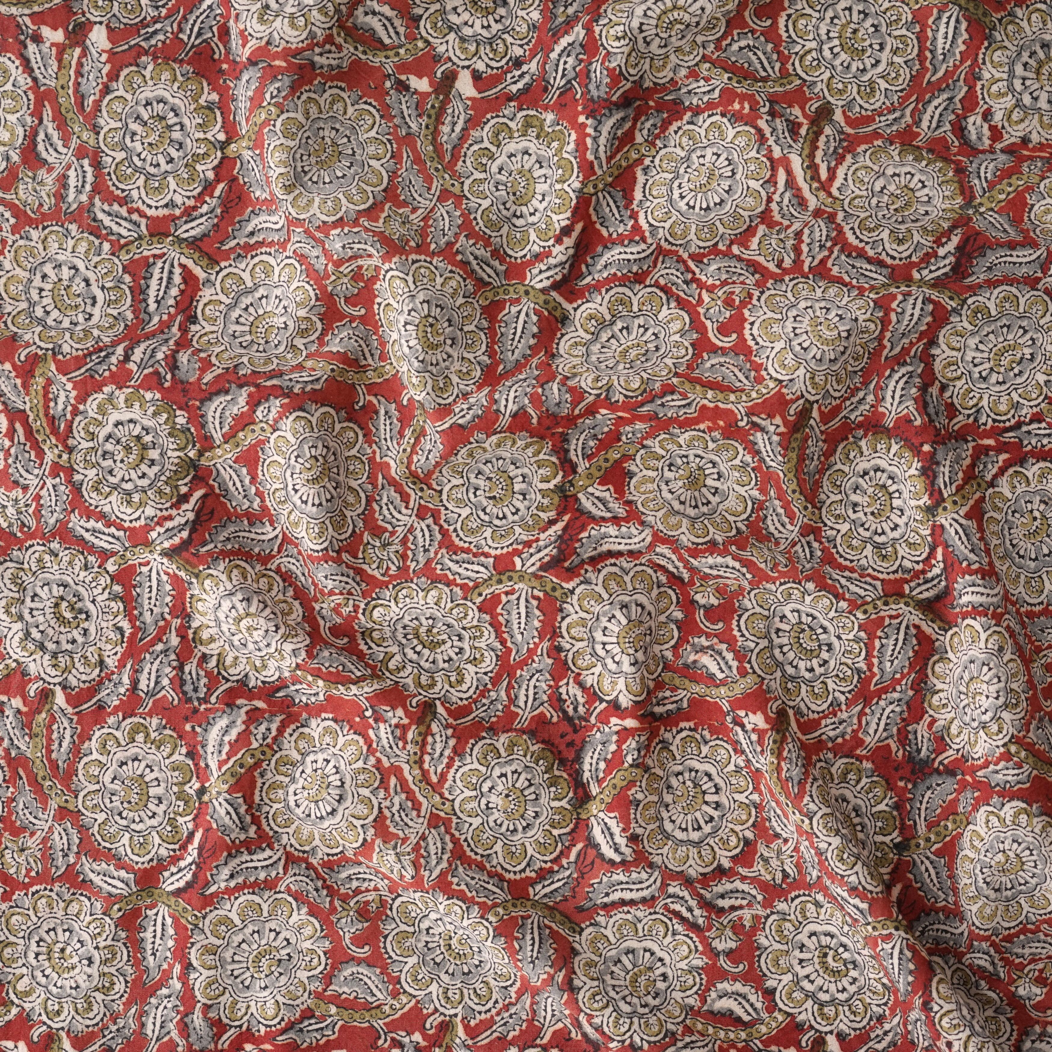 KAR05 - Block-Printed Kalamkari - 100% Cotton - Natural Dyes - Reblooming - Contrast