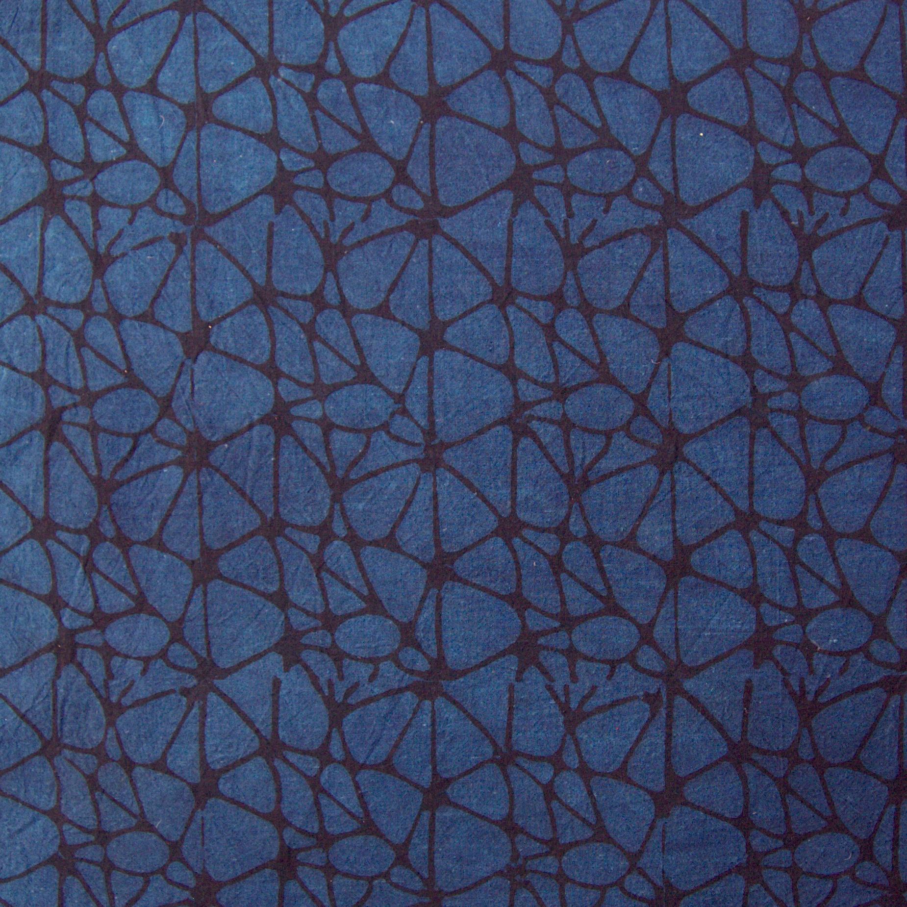 100% Block-Printed Cotton Fabric From India- Ajrak - Indigo Black Constellation Print