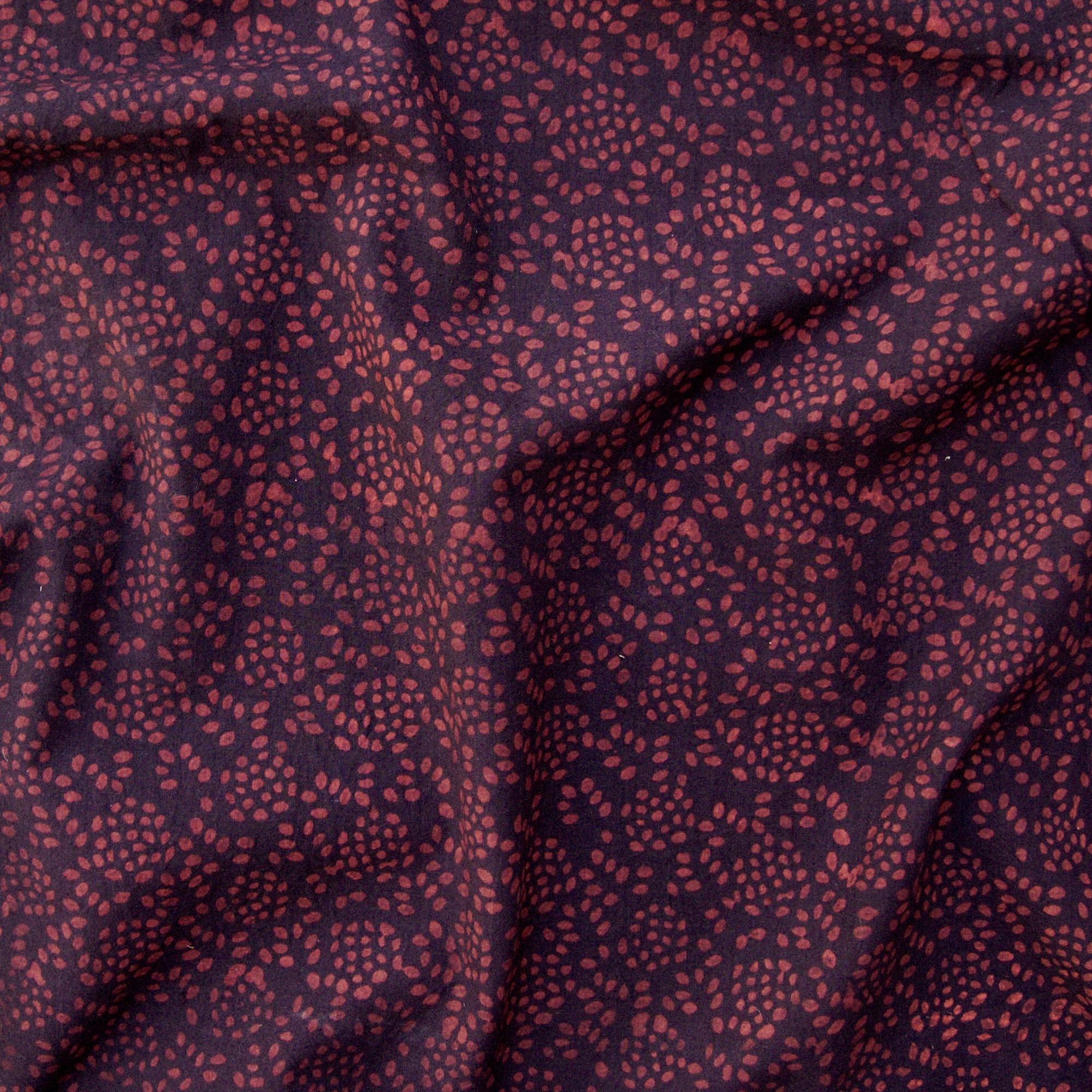 100% Block-Printed Cotton Fabric From India- Ajrak - Black Alizarin Autumn Print - Contrast