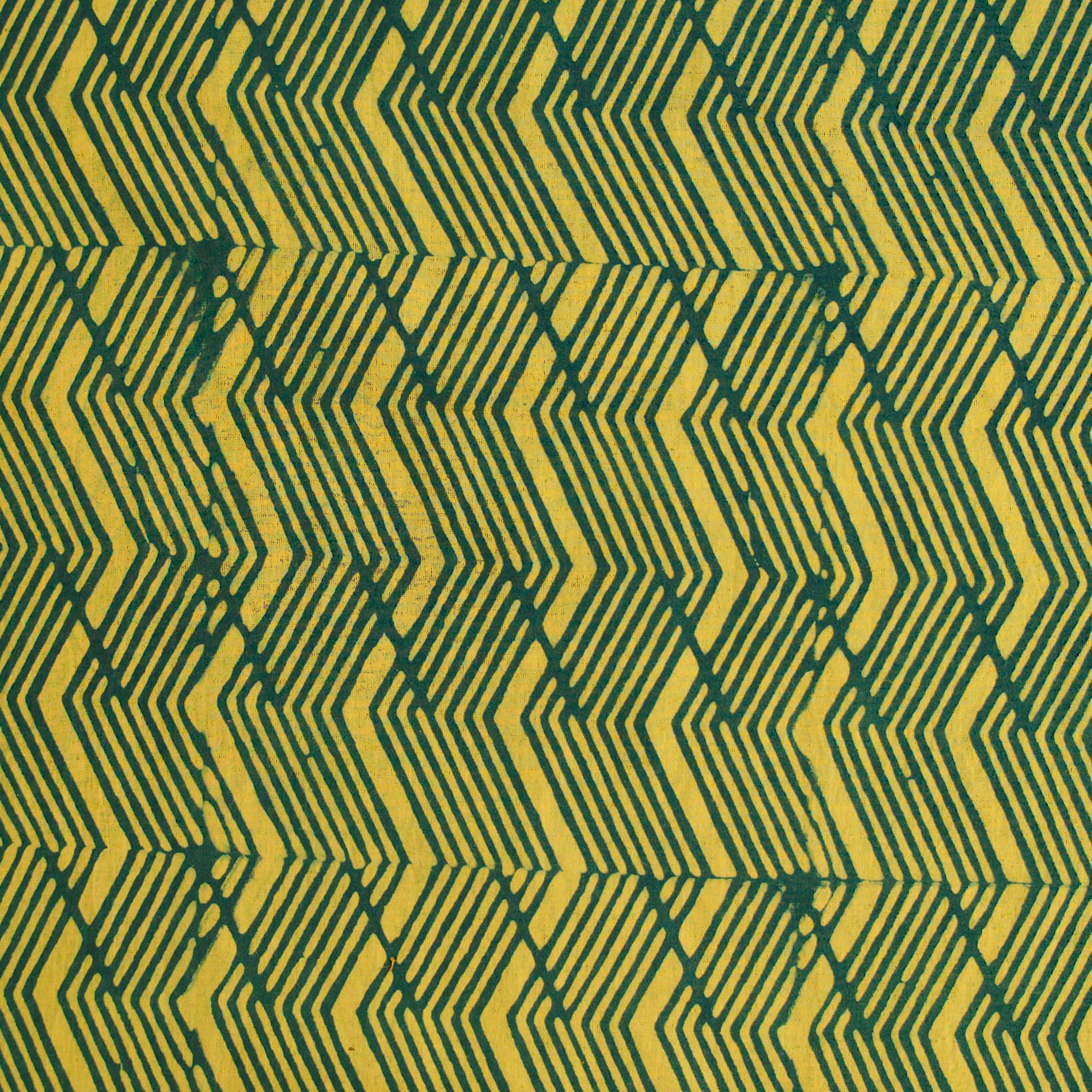 3 - SIK52 - Hand Block-Printed Cotton - Wabisabi Wave Design - Yellow & Green Dye - Flat