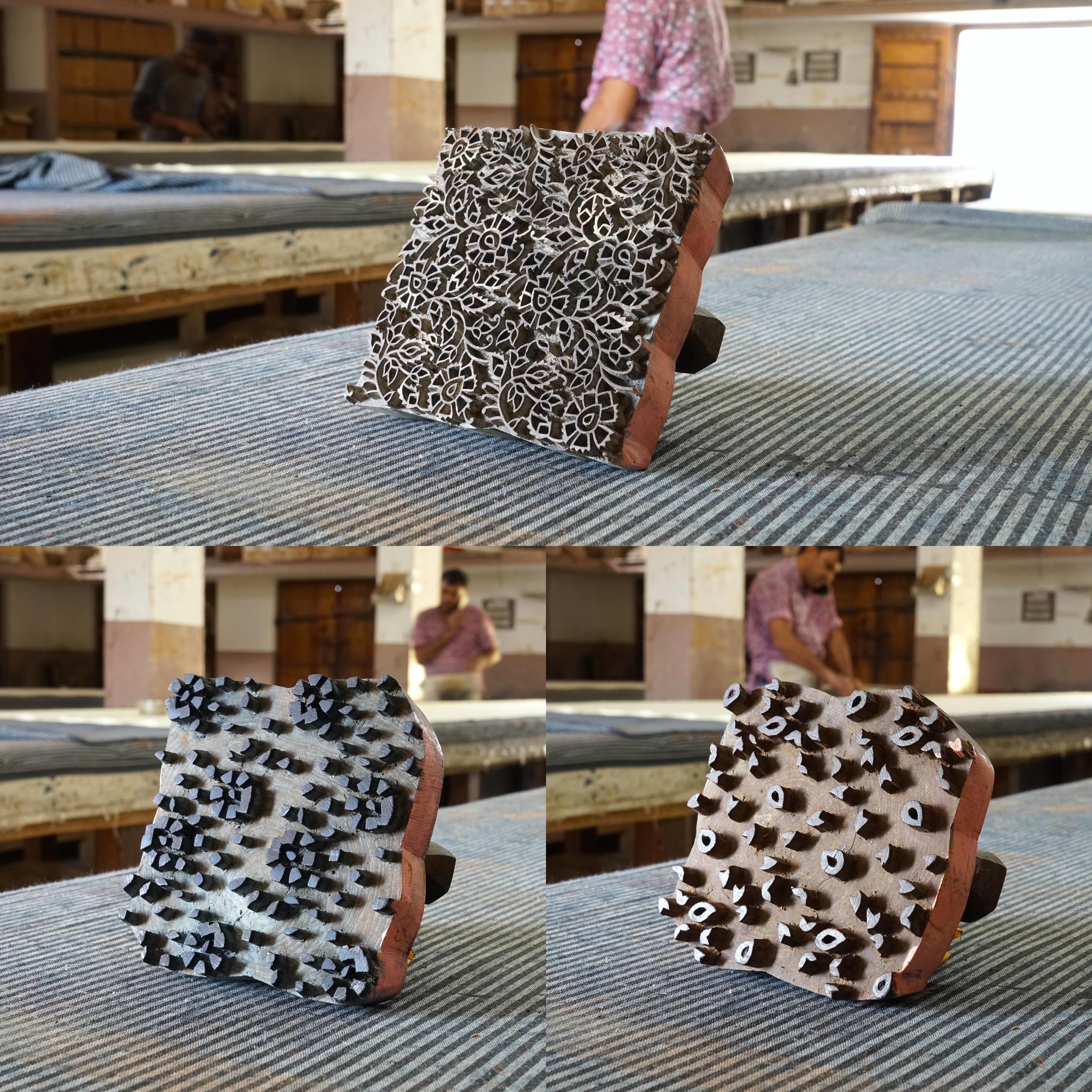 SIK37 - Indian Block-Printed Cotton - Nujiang Design - Indigo, Alizarin and Black Dye - Blocks