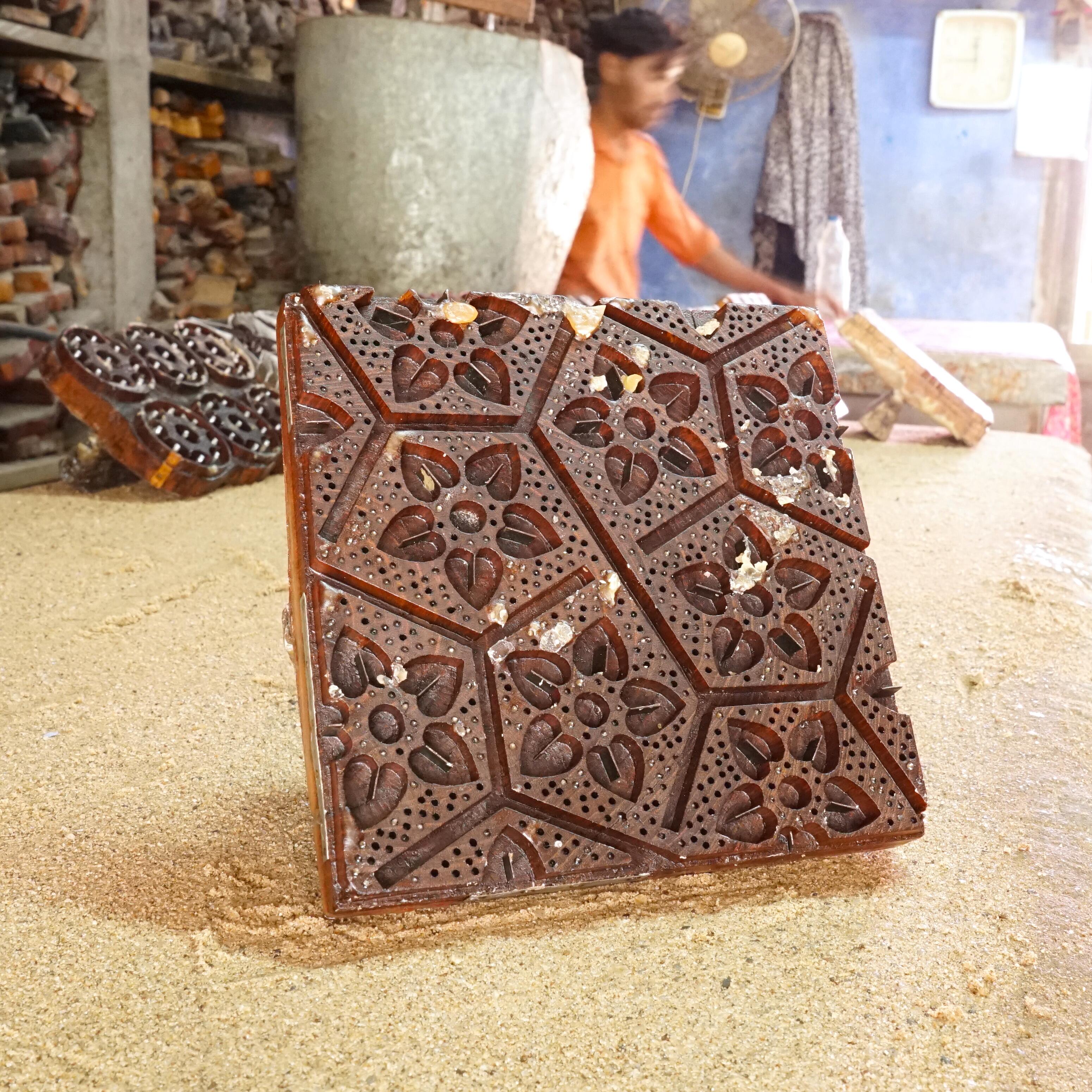 SHA53 - Hand-Carved Block for Wax Resist Printing