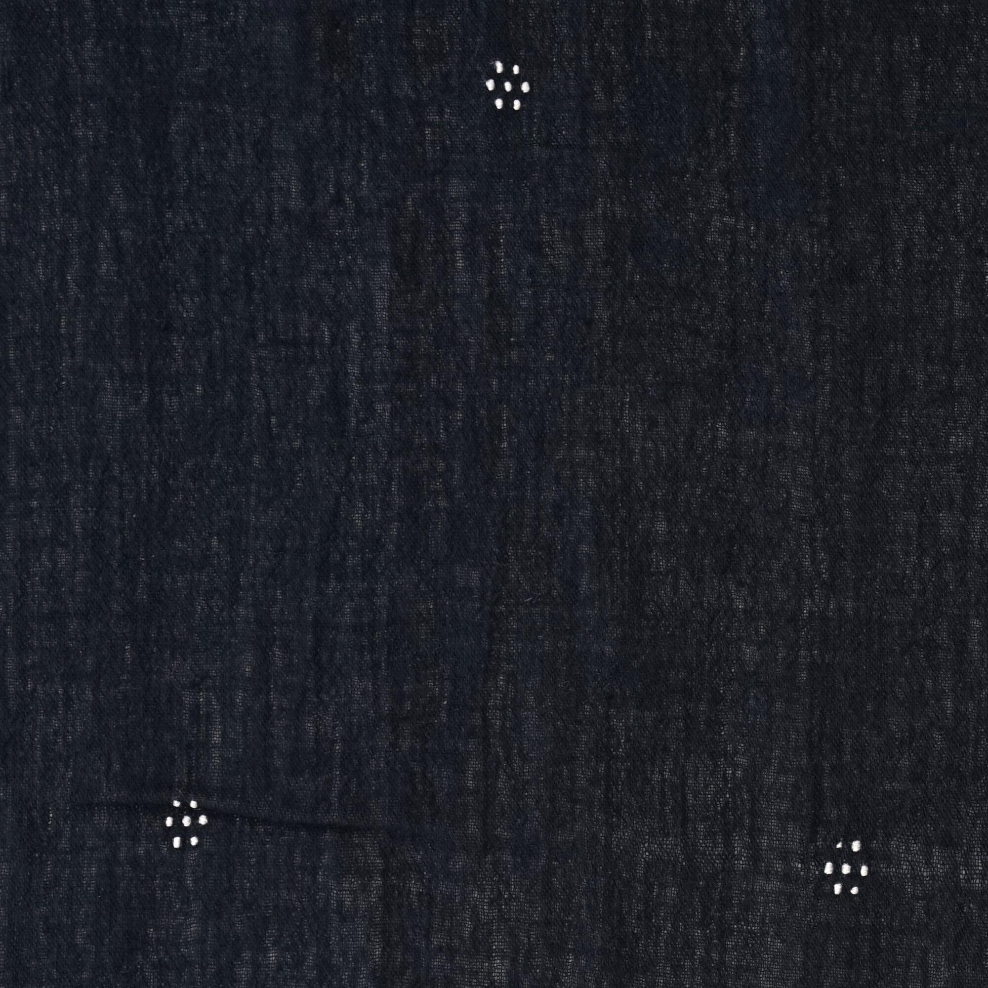 Handloom-Woven Organic Kala Cotton Fabric from India - Plain 1 by 1 Weave With Extra Knotted Weft - Tangalia Design - Black Reactive Dye - Flat