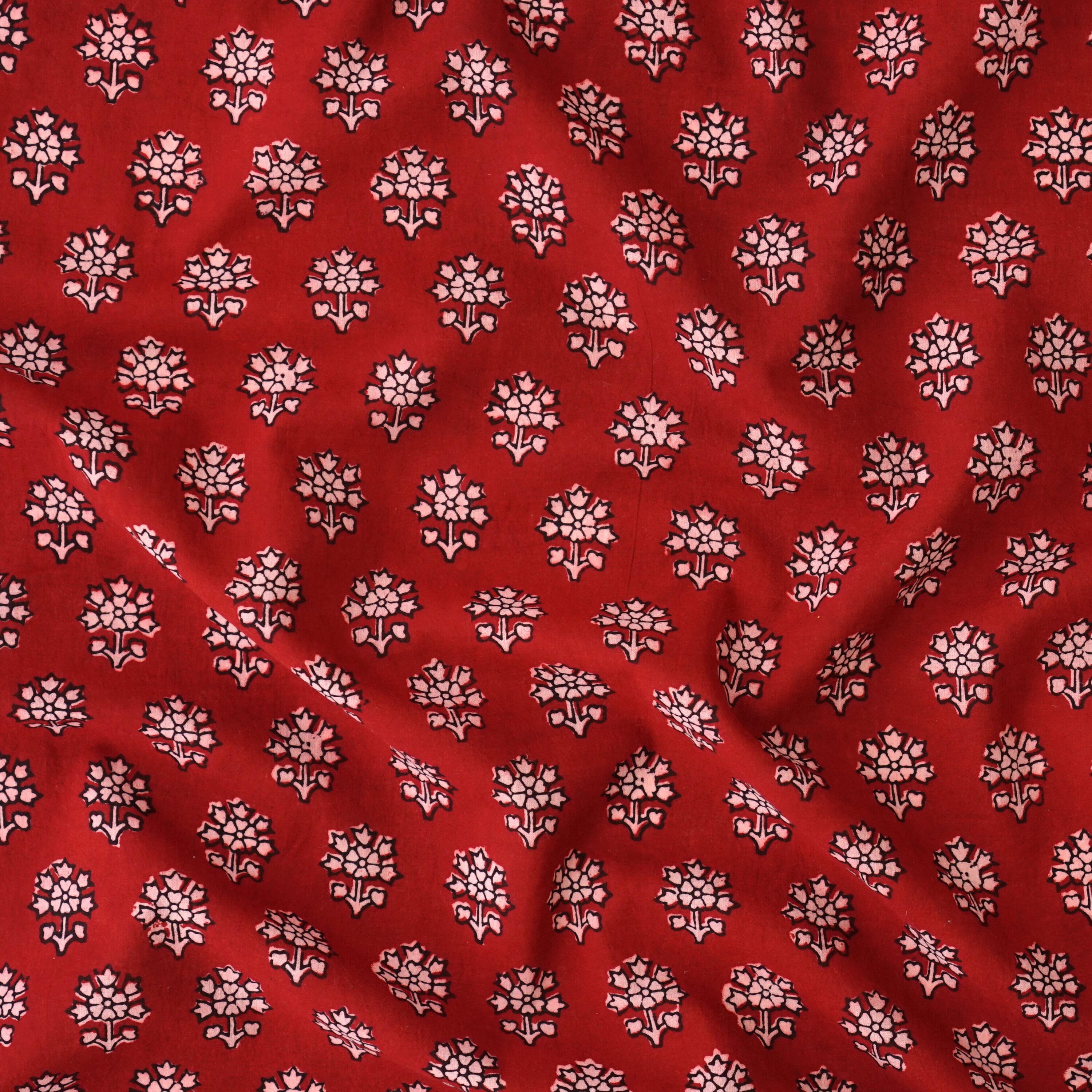1 - ISK10 - 100% Block-Printed Cotton Fabric From India - New Perspective Design - Iron Rust Black & Alizarin Red Dyes - Contrast