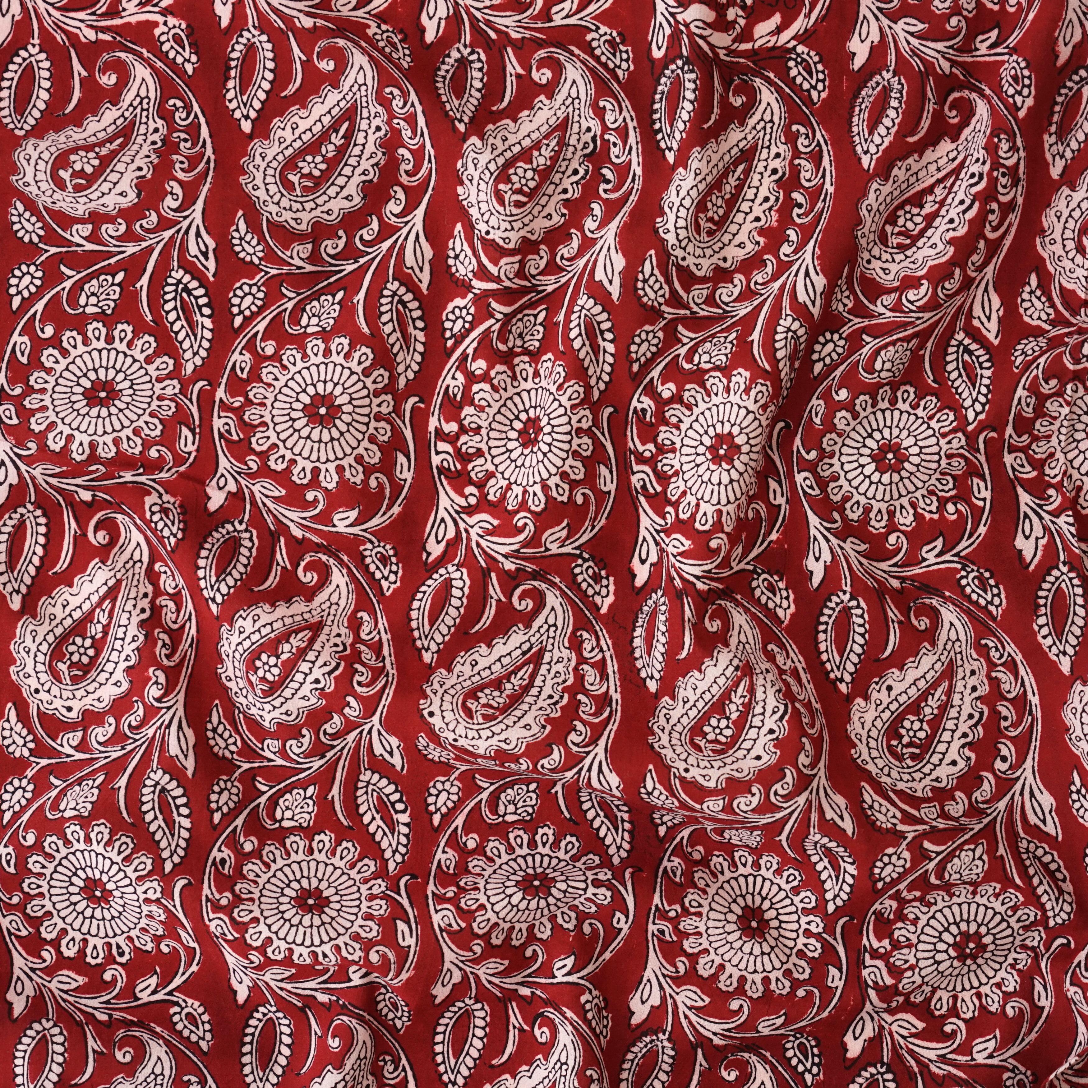 1 - ISK11 - 100% Block-Printed Cotton Fabric From India - Sichuan Pepper Design - Iron Rust Black & Alizarin Red Dyes - Contrast