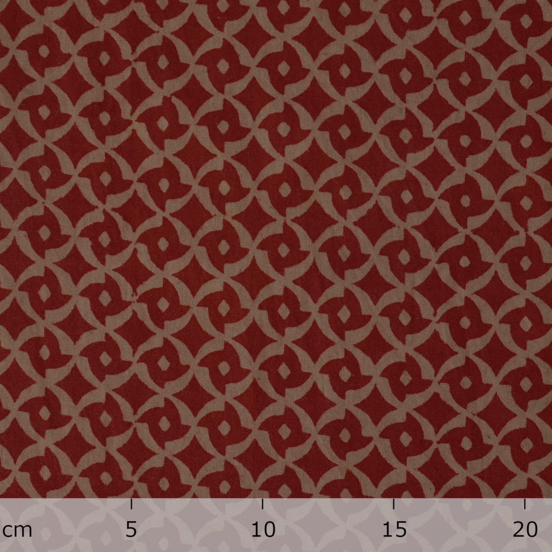 100% Block-Printed Cotton Fabric From India- Bagh - Alizarin Red & Indigosol Khaki - Wurfstern Origami Print - Ruler
