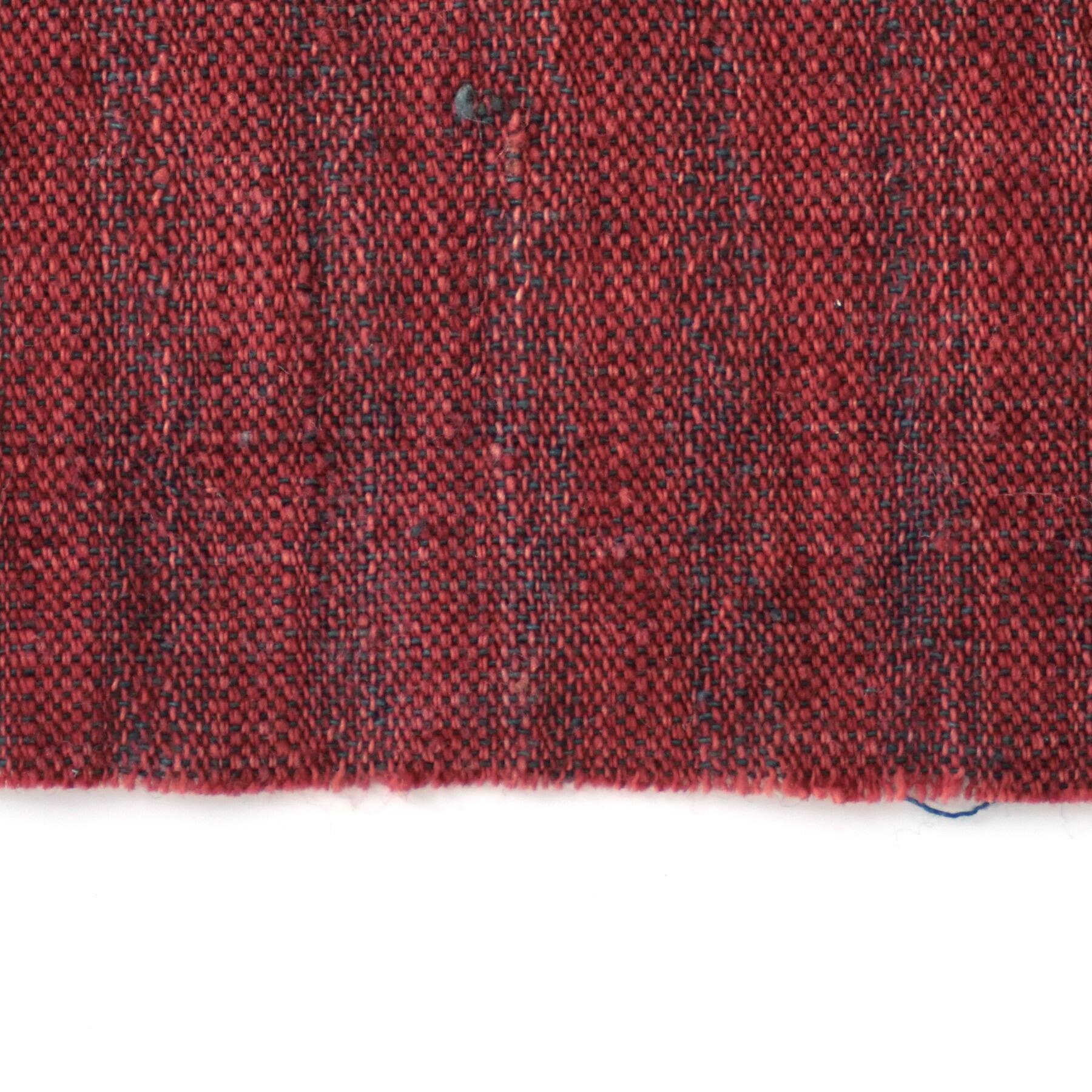 100% Handloom Woven Cotton - Dented Stripes - Red Alizarin Dented Warp, Natural Indigo Green Warp - Close Up