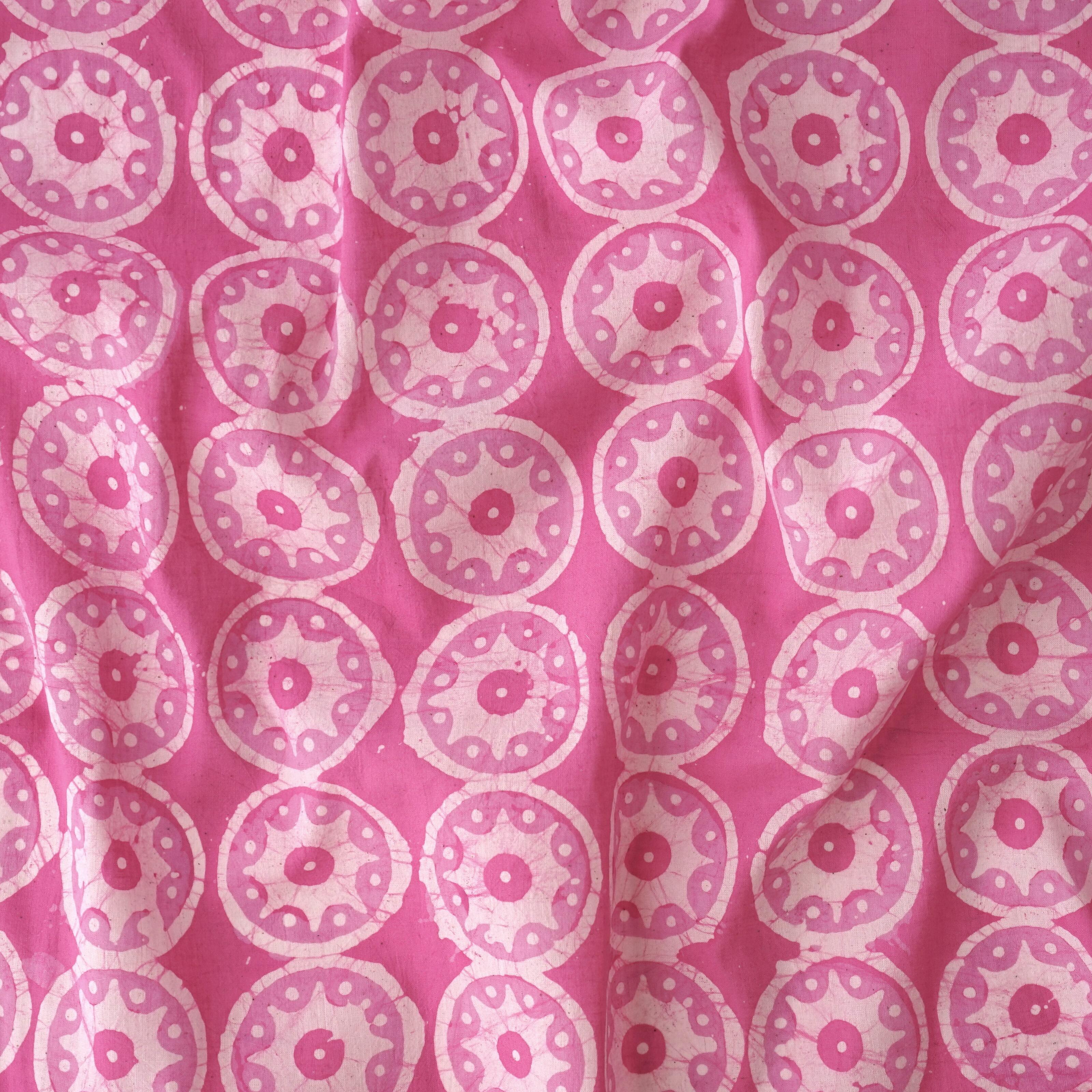 100% Block-Printed Batik Cotton Fabric From India - Pink Reactive Dye - Lollipop - Contrast