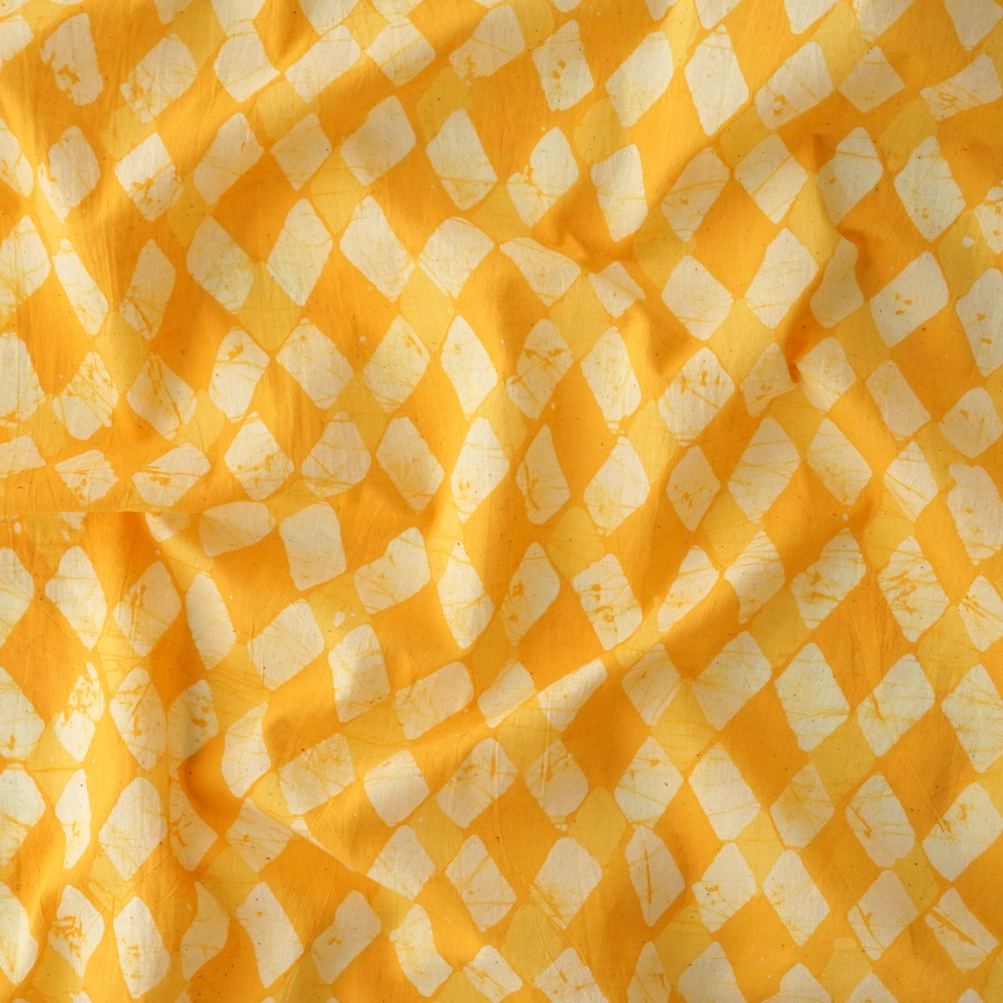 100% Block-Printed Batik Cotton Fabric From India - Modernista Design - Yellow Dye - Contrast