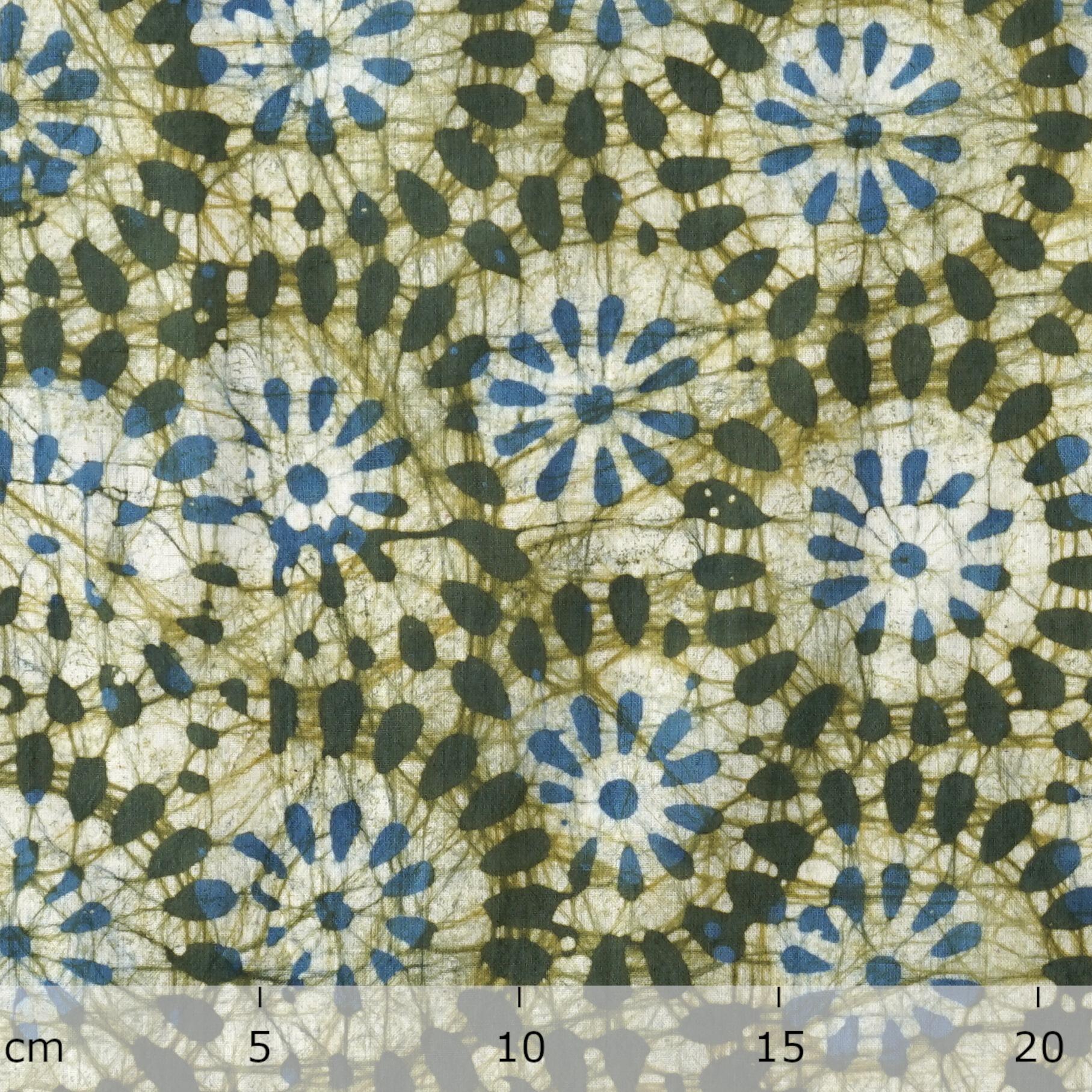 100% Block-Printed Batik Cotton Fabric From India - Lime Pickle Design - Reactive Dye - Ruler