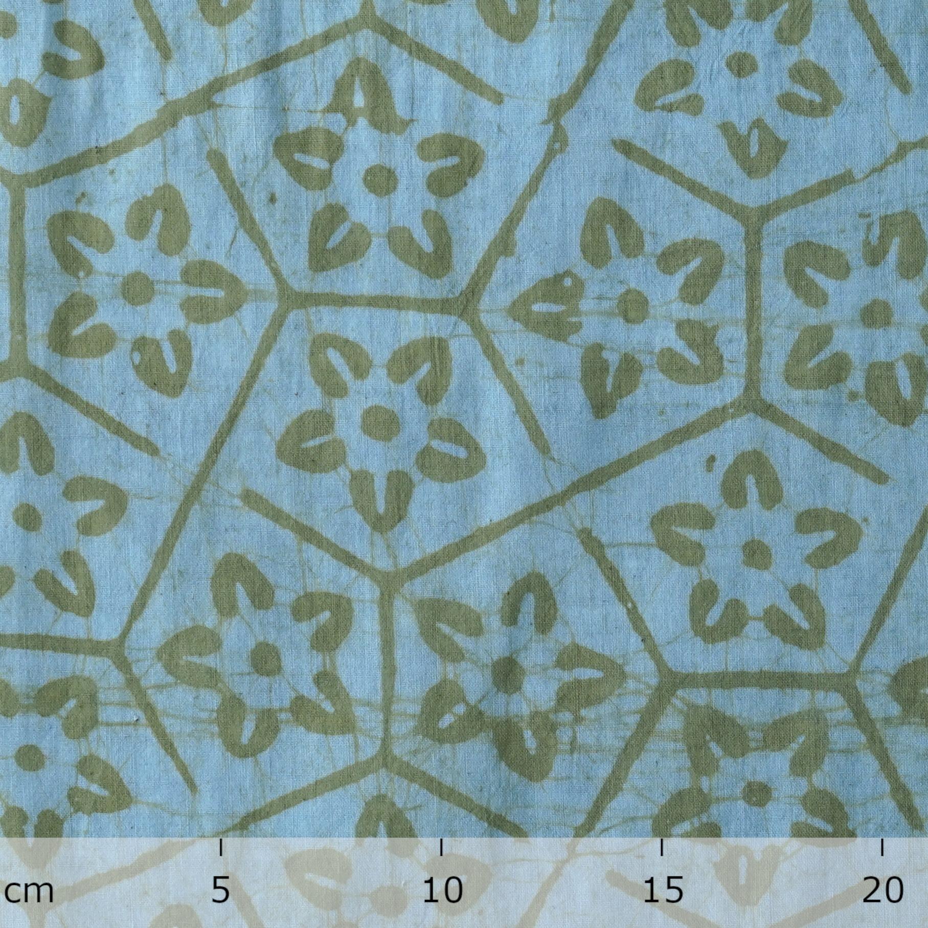 100% Block-Printed Batik Cotton Fabric From India - Candy Fossil Design - Reactive Dye - Ruler