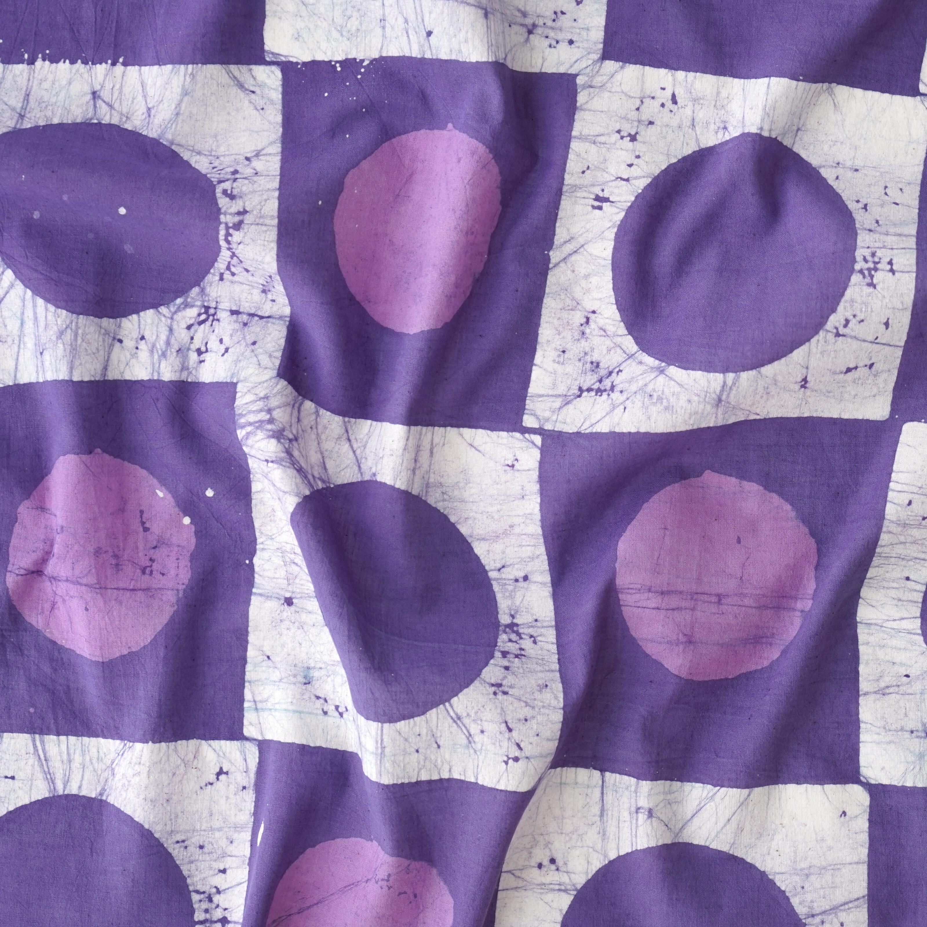 100% Block-Printed Batik Cotton Fabric From India - Soap Bubble Print - Purple Reactive Dye - Contrast