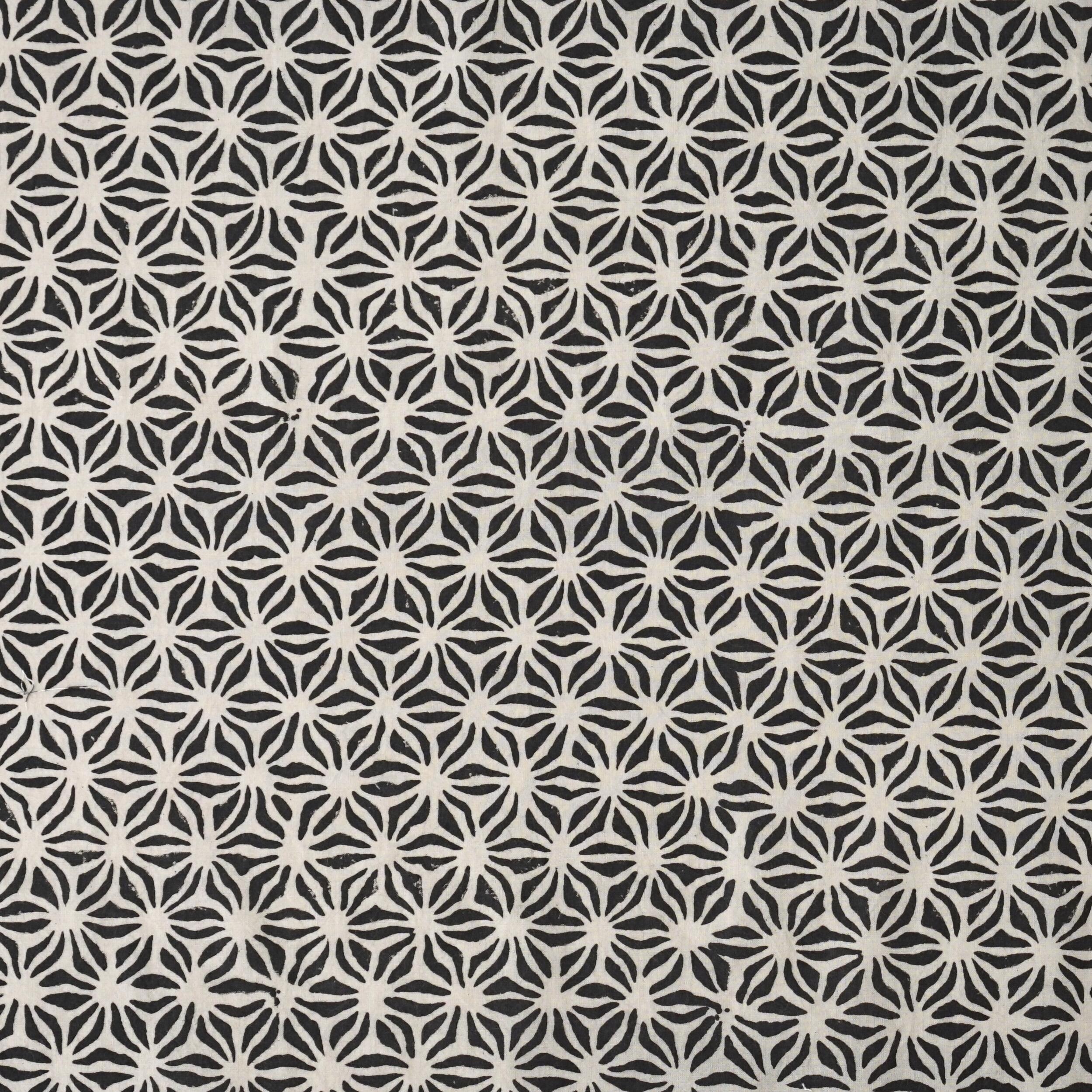 SIK20 - Block-Printed Cotton Fabric - Starfish Design - Black Iron Dye - Flat