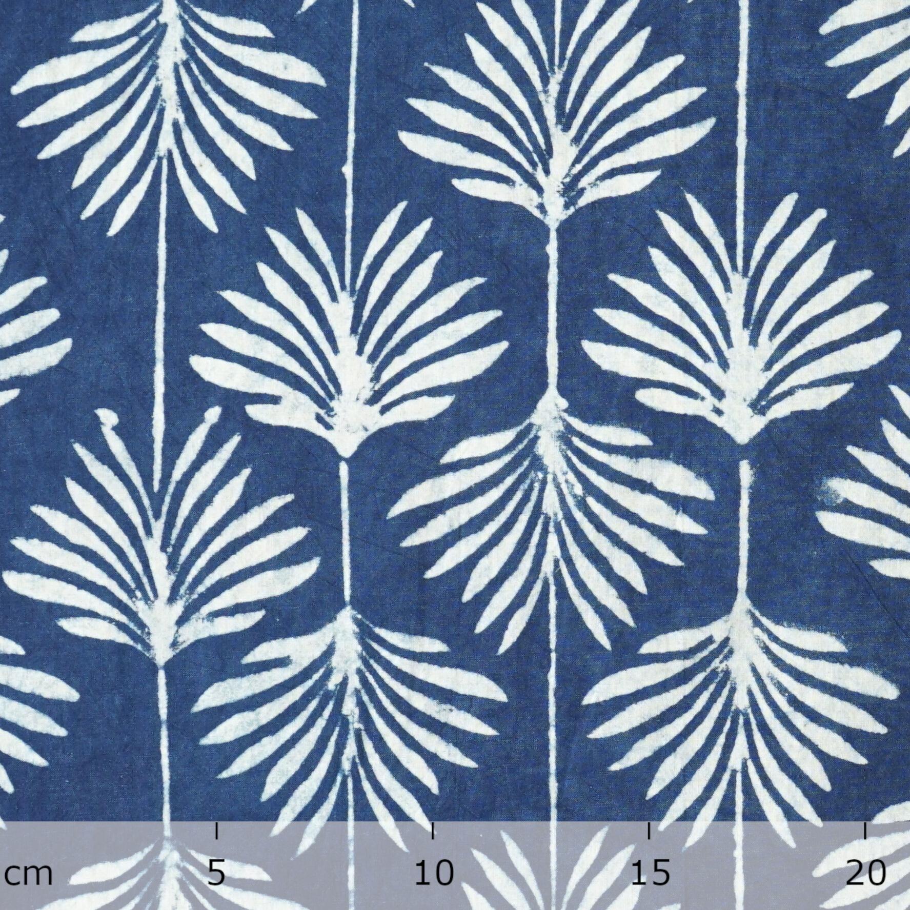 SIK15 - Indian Woodblock-Printed Cotton Fabric - Palm Leaf Design - Indigo Dye - Ruler