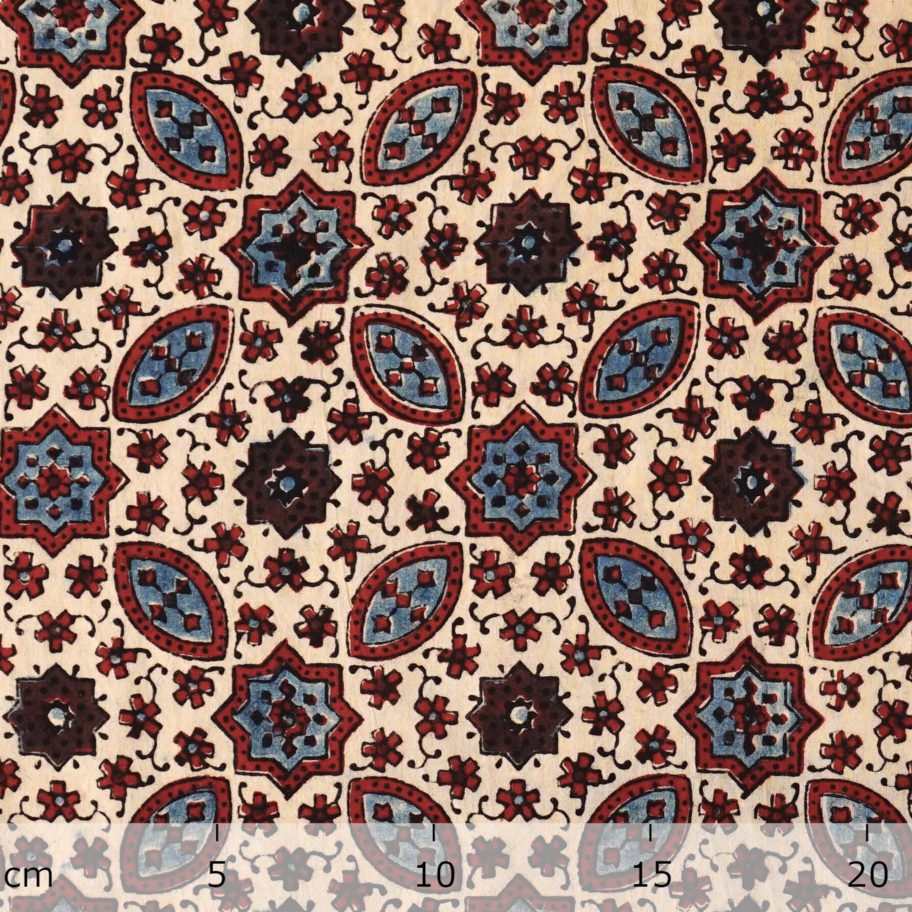 SIK33 - Indian Block-Printed Cotton - Murmurations Design - Indigo, Red & Black Dye - Ruler