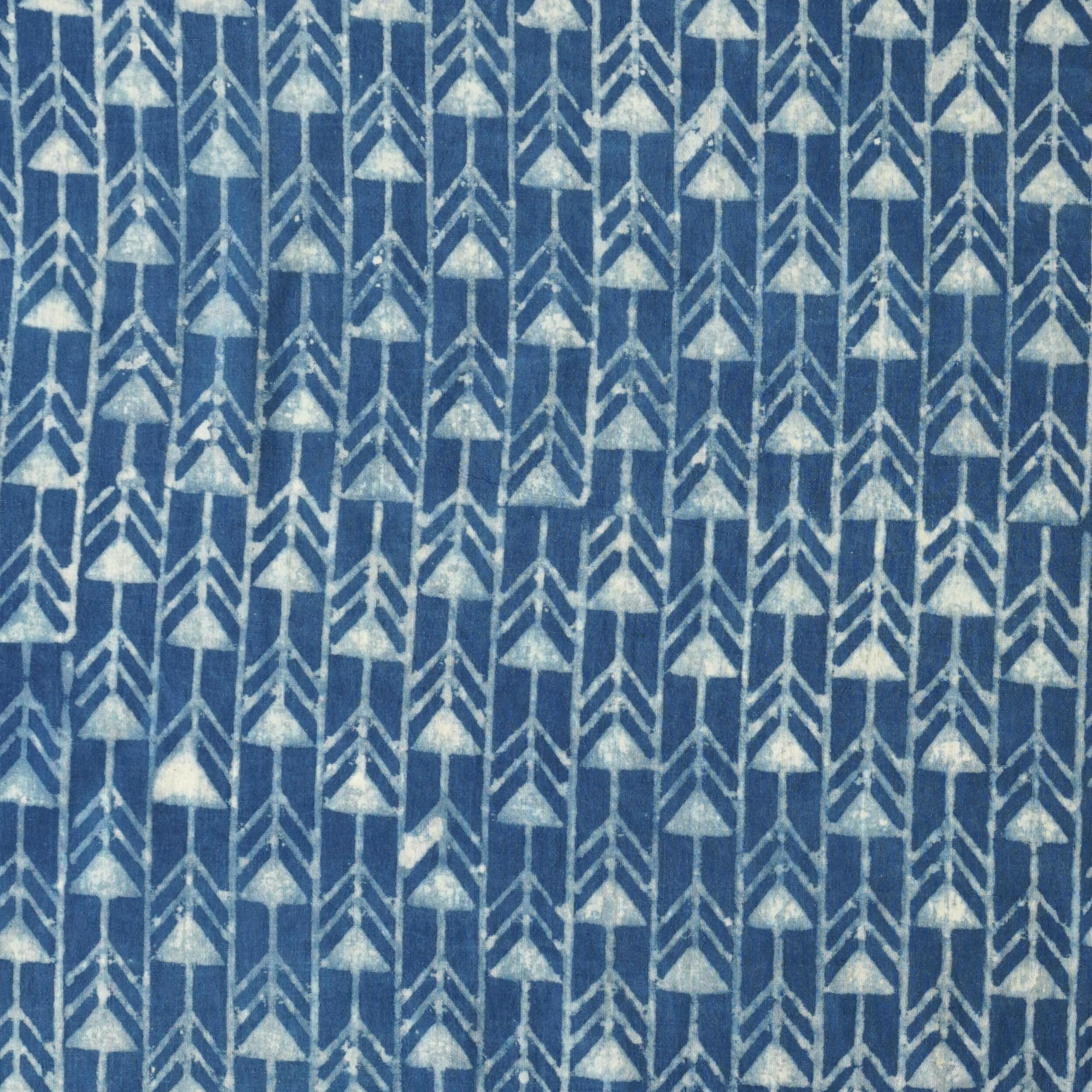 3 - AHM47 - Block-Printed Cotton Fabric From India - Arrows Motif - Indigo Dye - Flat