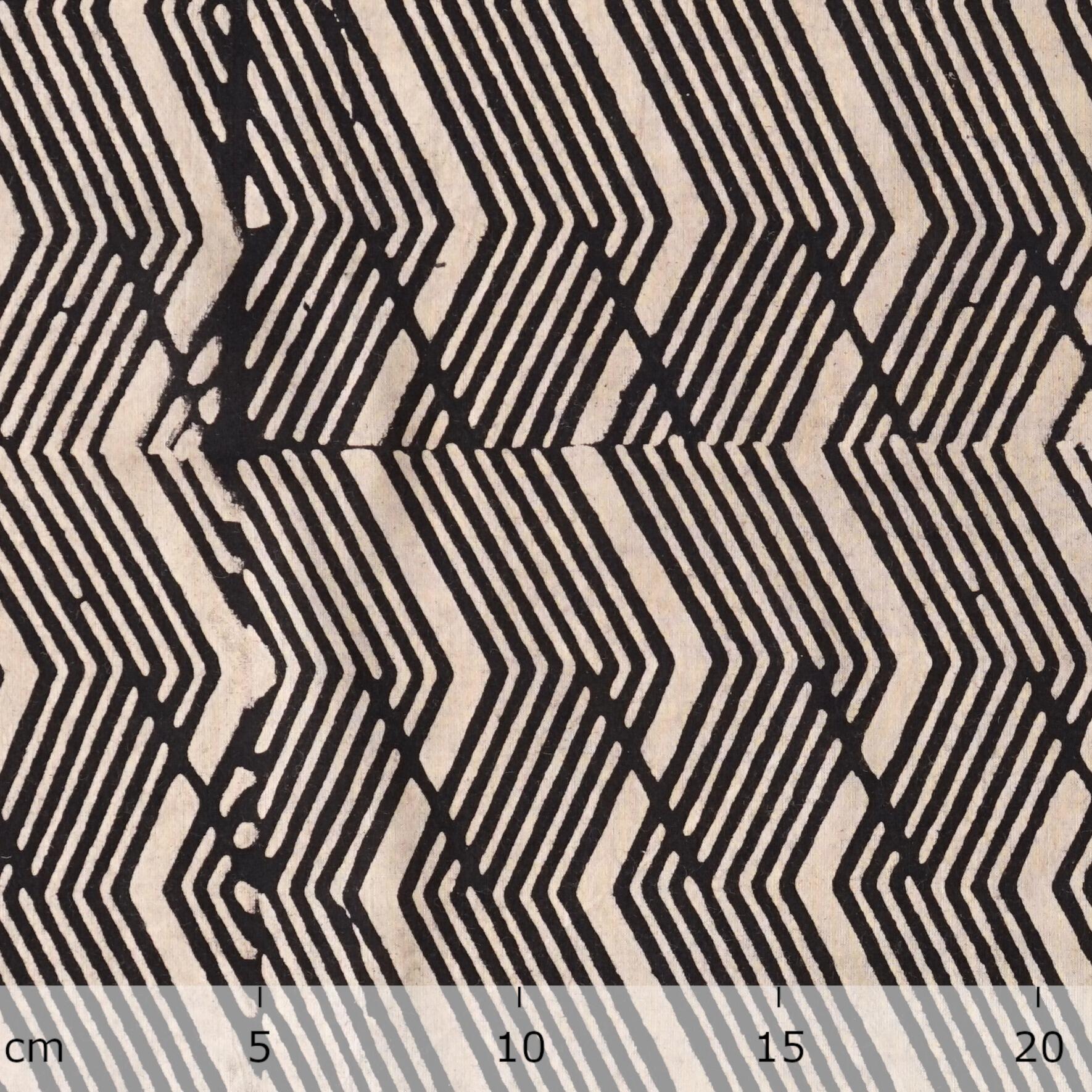 SIK19 - Woodblock-Printed Cotton Textile - Art Deco Wave Design - Black Iron Dye - Ruler