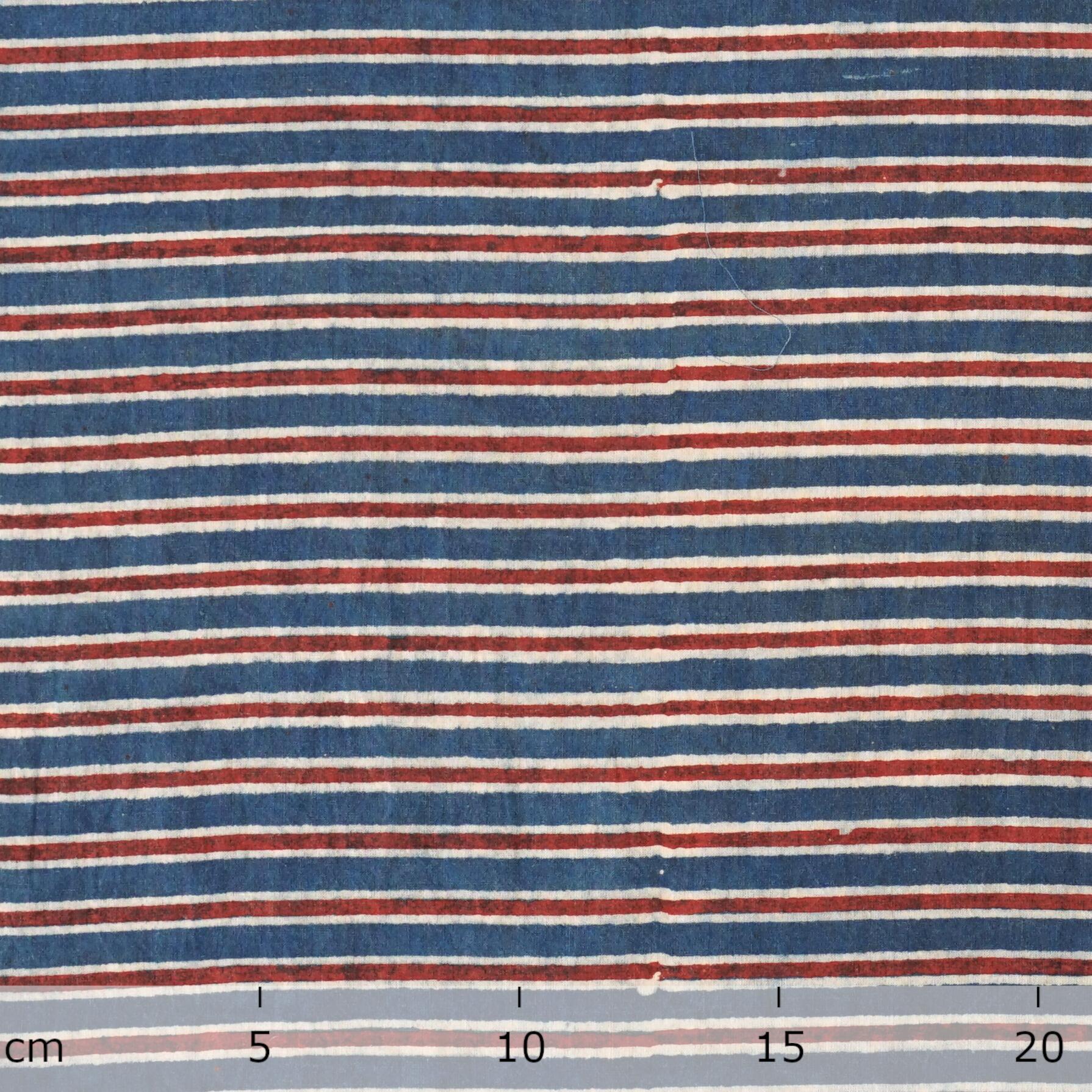4 - SIK57 - Hand Block-Printed Cotton - Lines Design - Red Alizarin, Indigo Blue, Black Dyes - Ruler