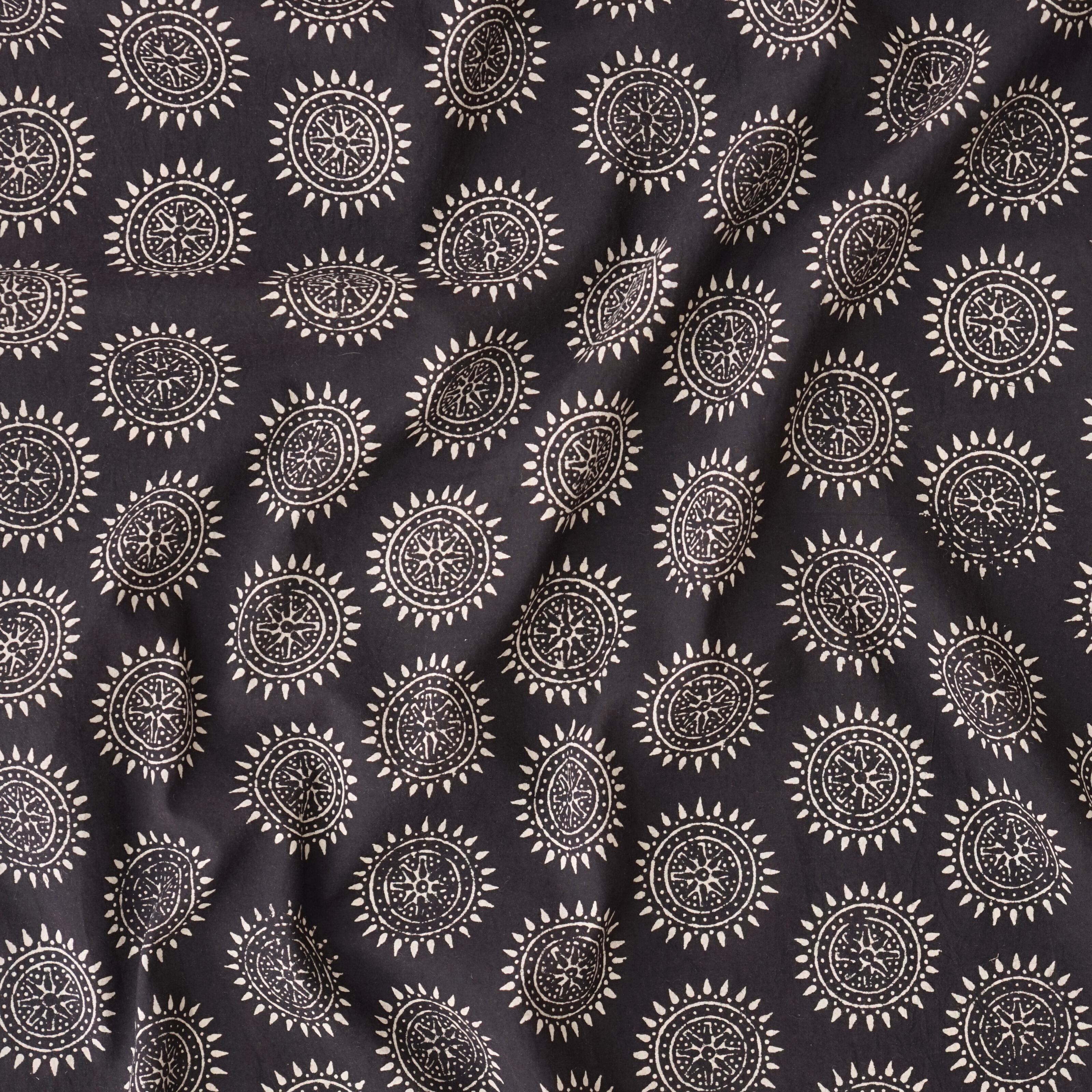 1 - AHM59 - Block-Printed Cotton - Black Dye- Drifter Print - Contrast