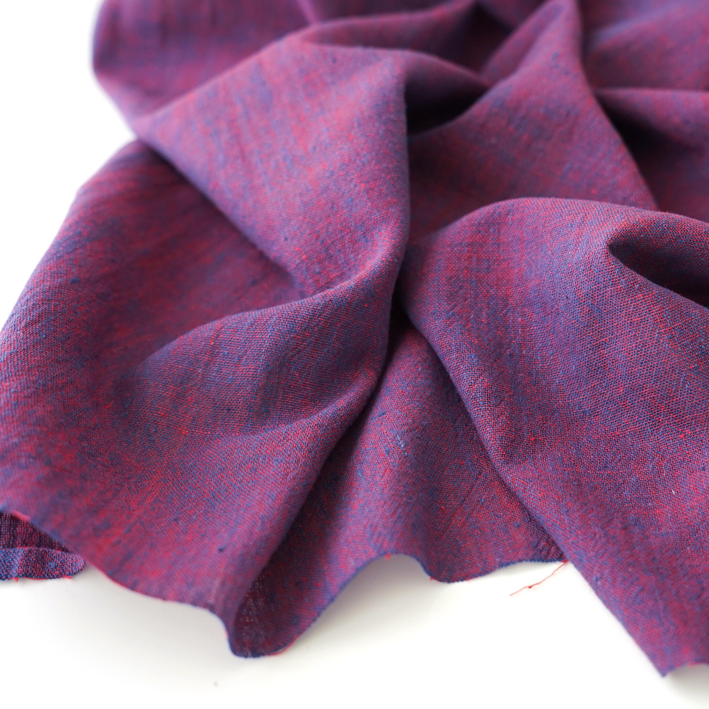 Organic Kala Cotton - Handloom Woven - Red & Blue Shot Cotton - Cross Colour - 1 by 1 - Plain Weave - Yarn Dye - Contrast