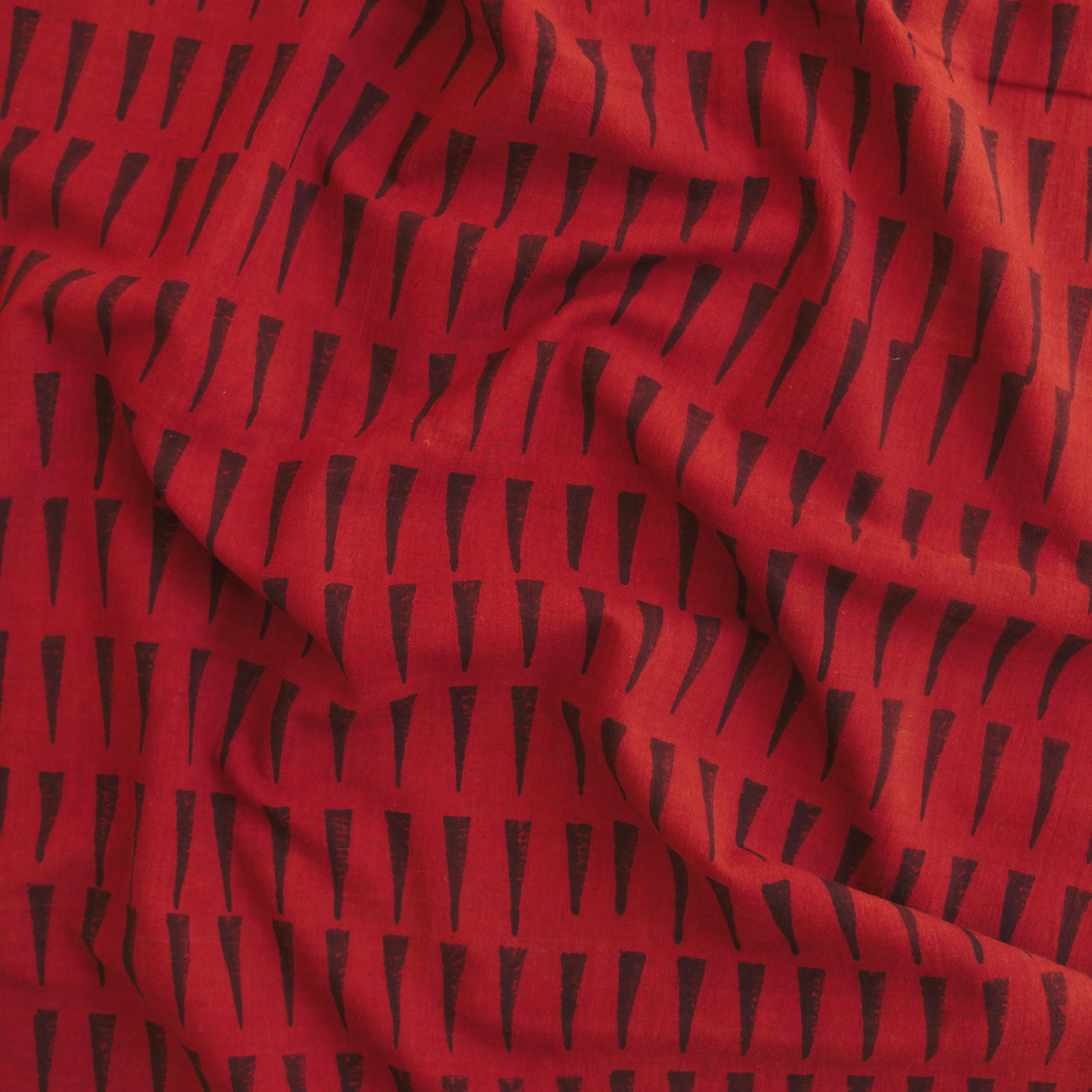 100% Block-Printed Cotton Fabric From India - Ajrak - Alizarin Black Spikes Print