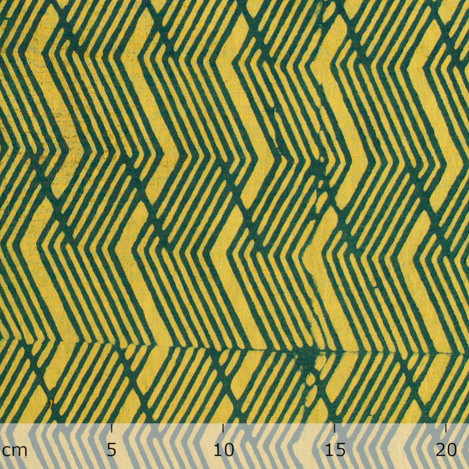 4 - SIK52 - Hand Block-Printed Cotton - Wabisabi Wave Design - Yellow & Green Dye - Ruler