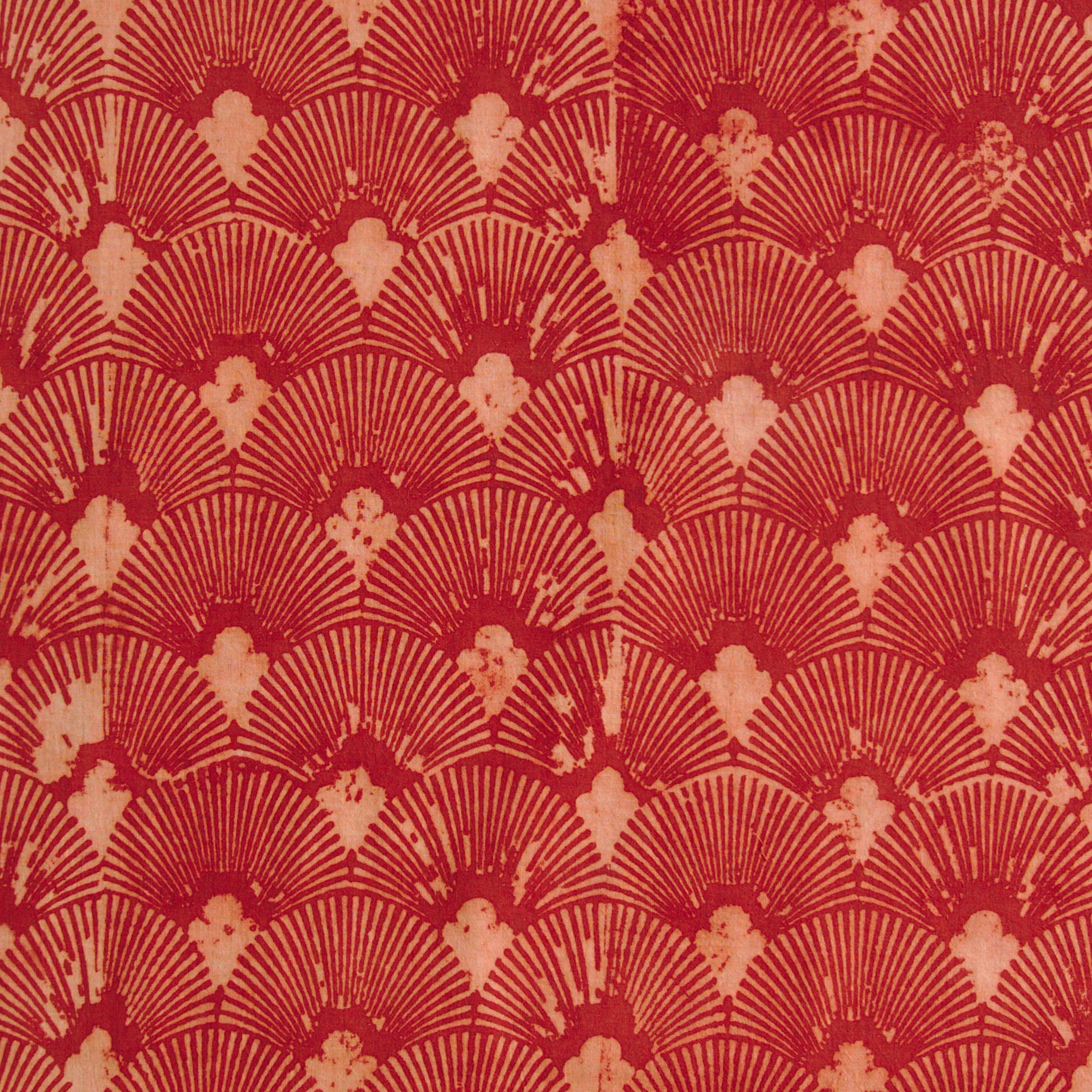 SIK16 - Indian Woodblock-Printed Cotton Fabric - Shell Design - Red Alizarin Dye - Flat