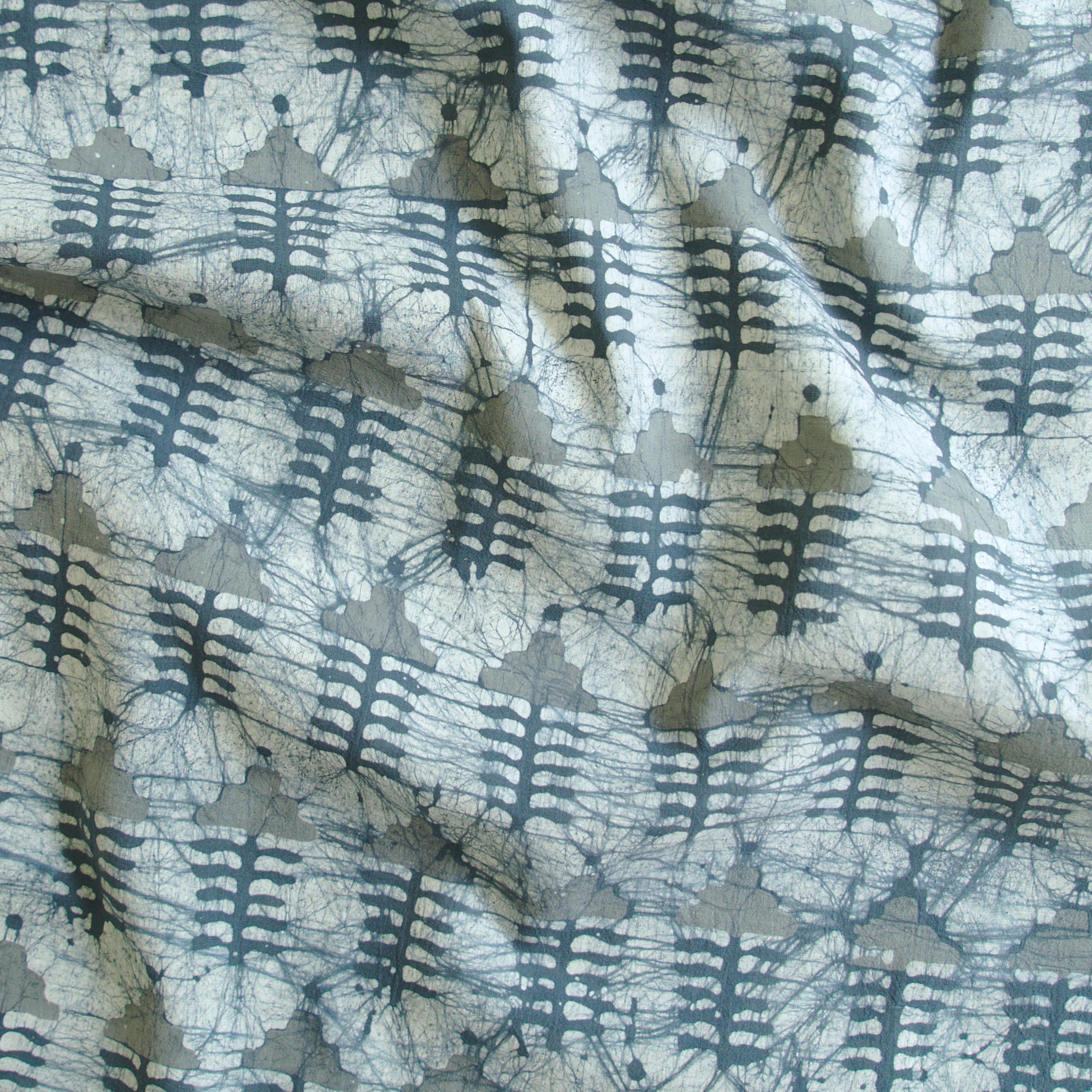 100% Block-Printed Batik Cotton Fabric From India - Chuanr Design - Grey Dye - Contrast - Live