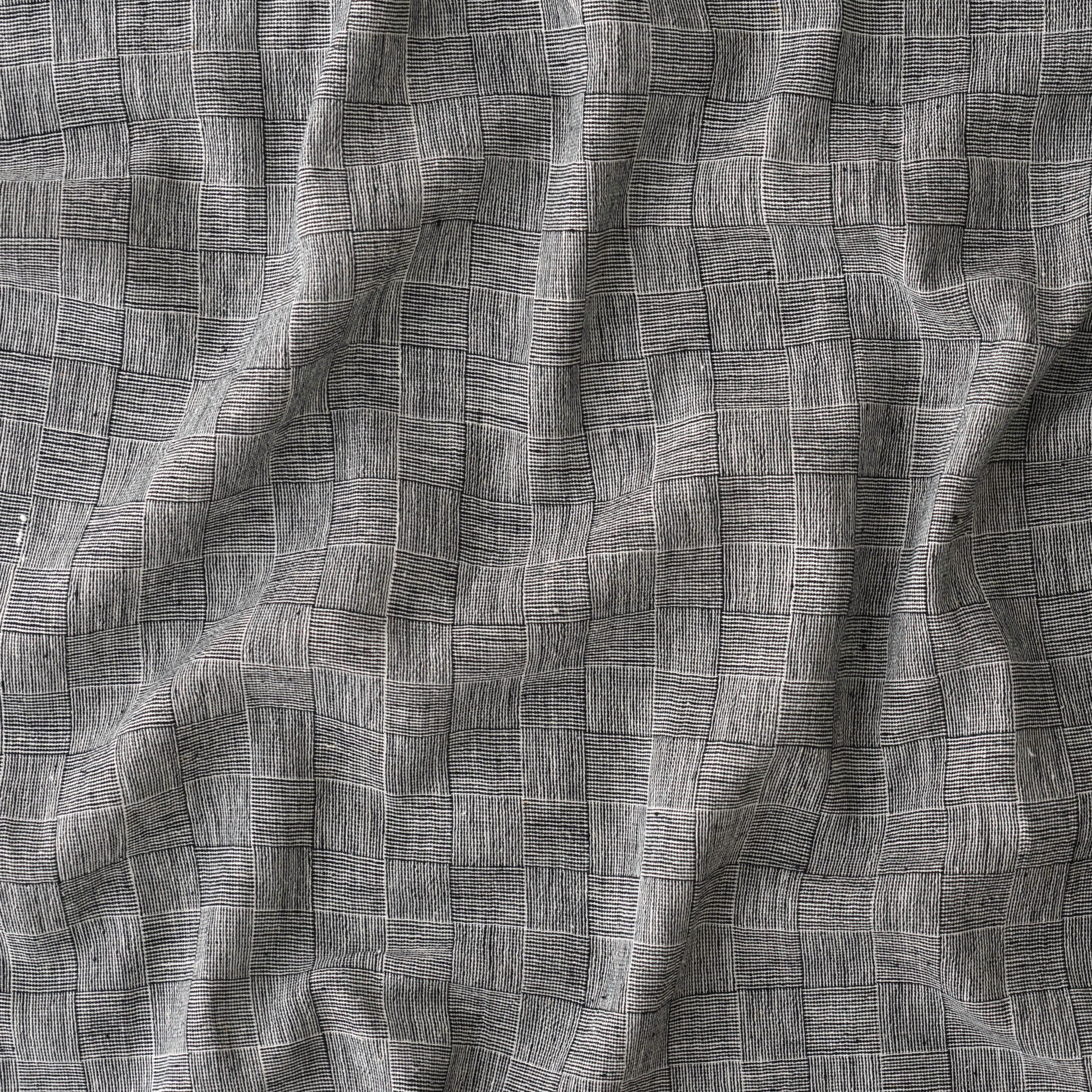 KJC12 - Indian Handloom-Woven Organic Kala Cotton Fabric - Plain 1 by 1 Weave - Checkers Design - Black Reactive Thread Dye - Contrast