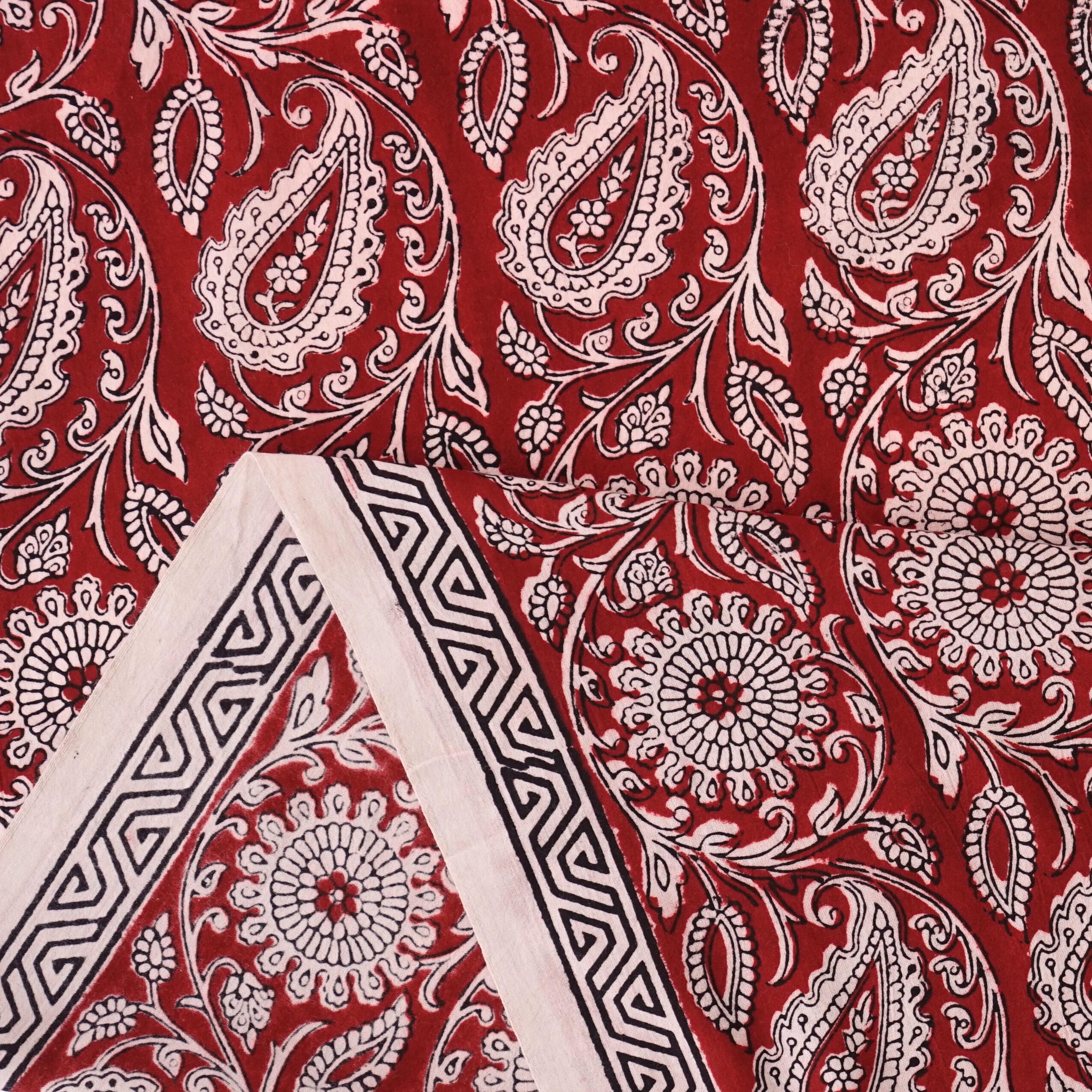 4 - ISK11 - 100% Block-Printed Cotton Fabric From India - Sichuan Pepper Design - Iron Rust Black & Alizarin Red Dyes - Selvedge