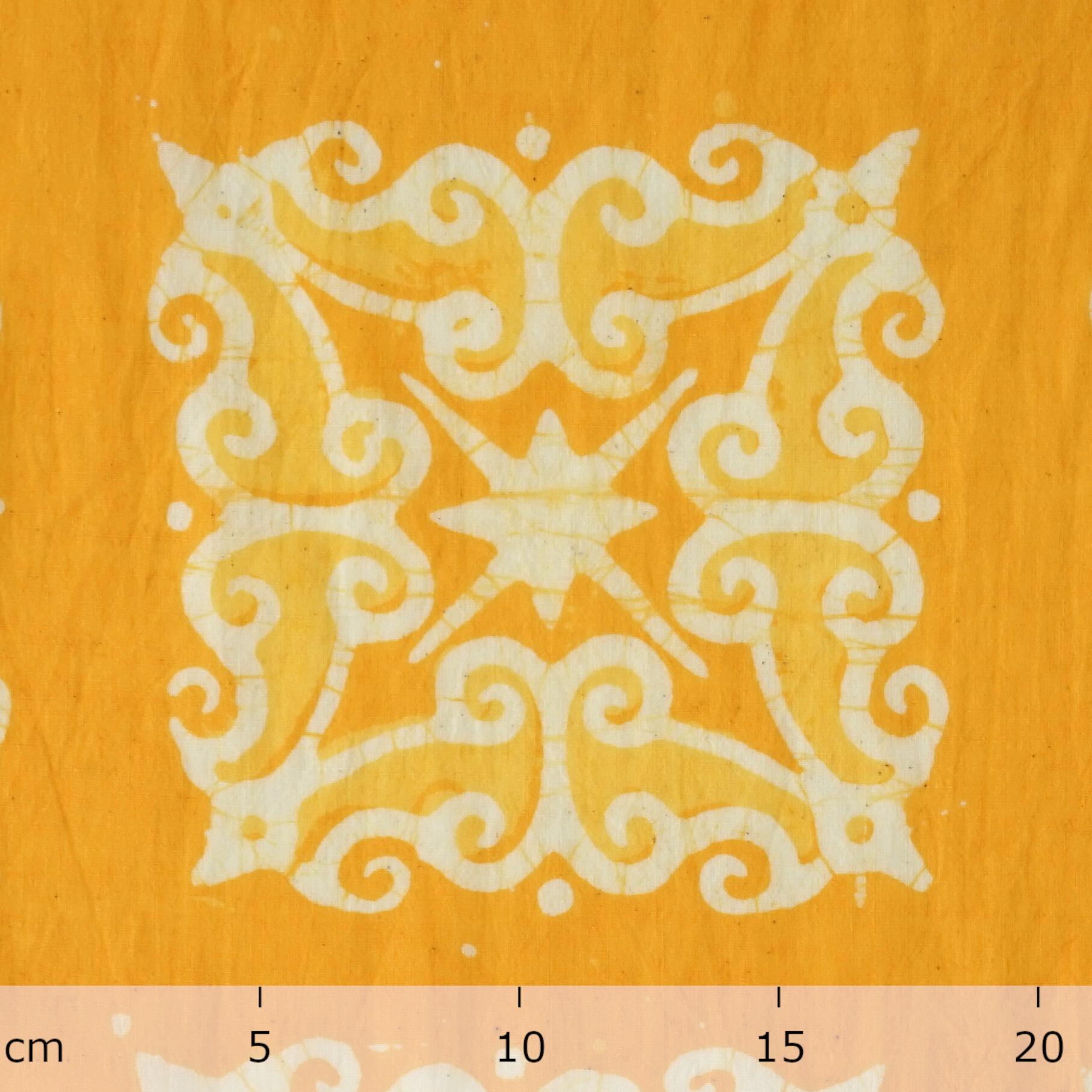 100% Block-Printed Batik Cotton Fabric From India - Sunkissed Design - Yellow Dye - Ruler