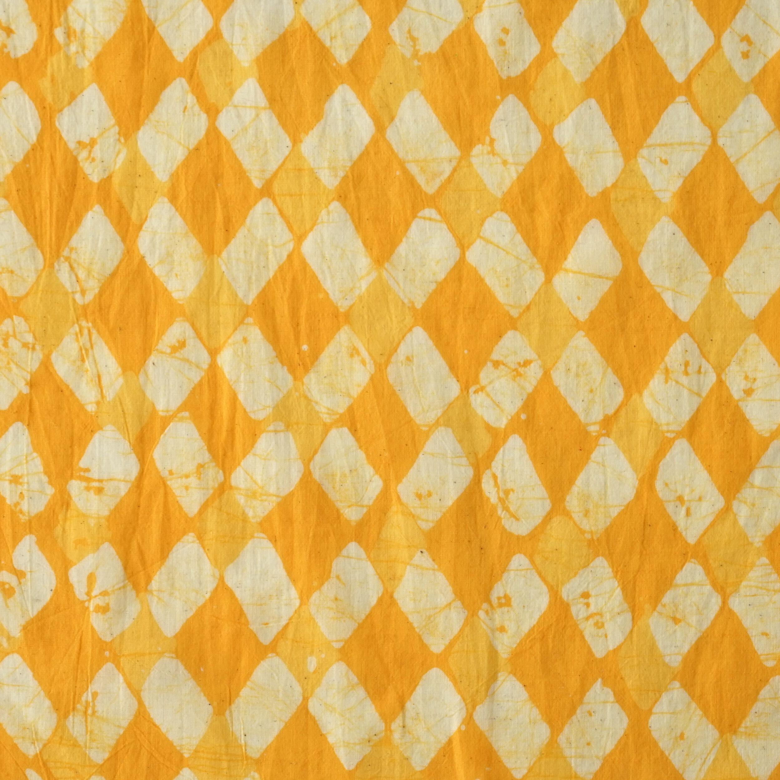 100% Block-Printed Batik Cotton Fabric From India - Modernista Design - Yellow Dye - Flat
