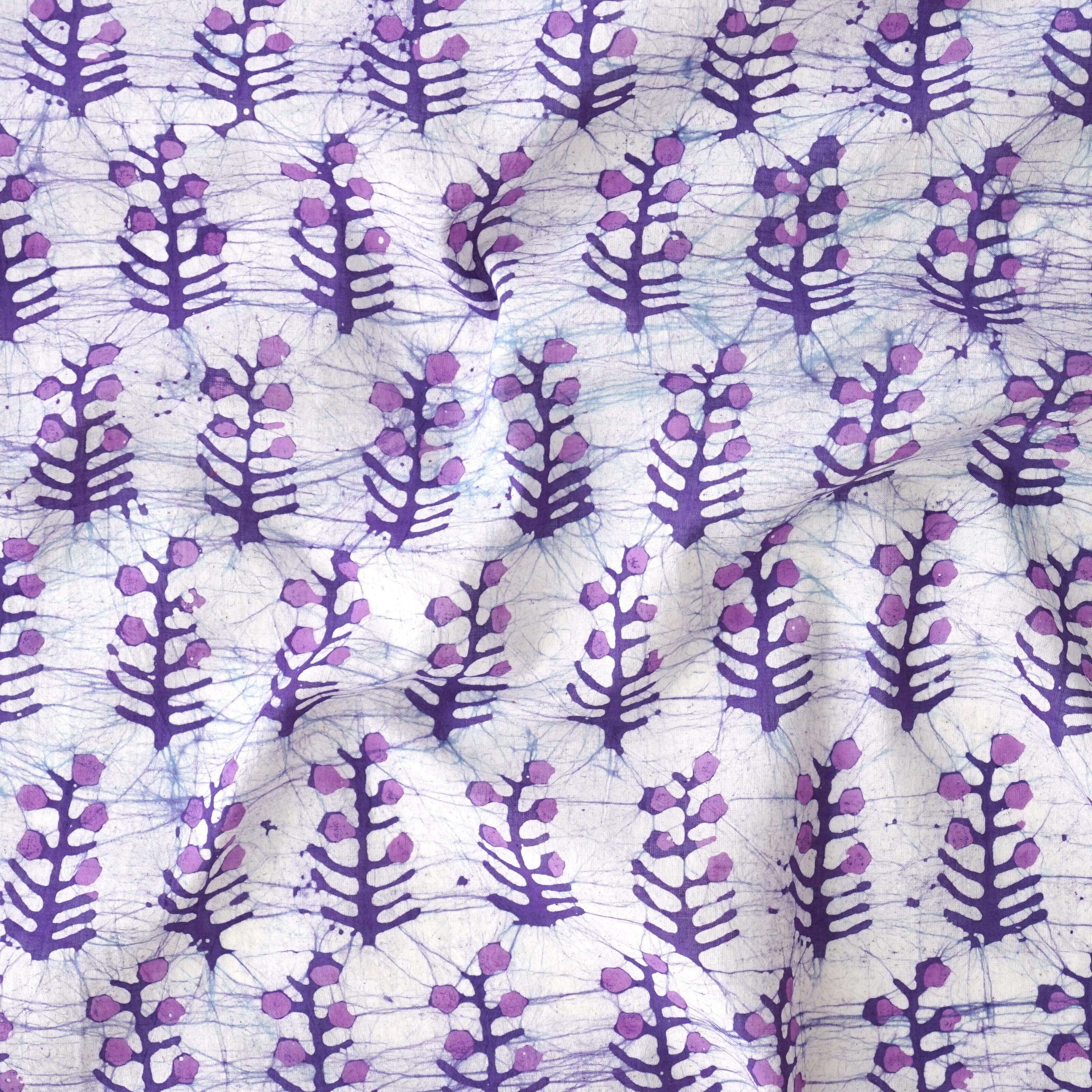 100% Block-Printed Batik Cotton Fabric From India - Purple Reactive Dye - Contrast