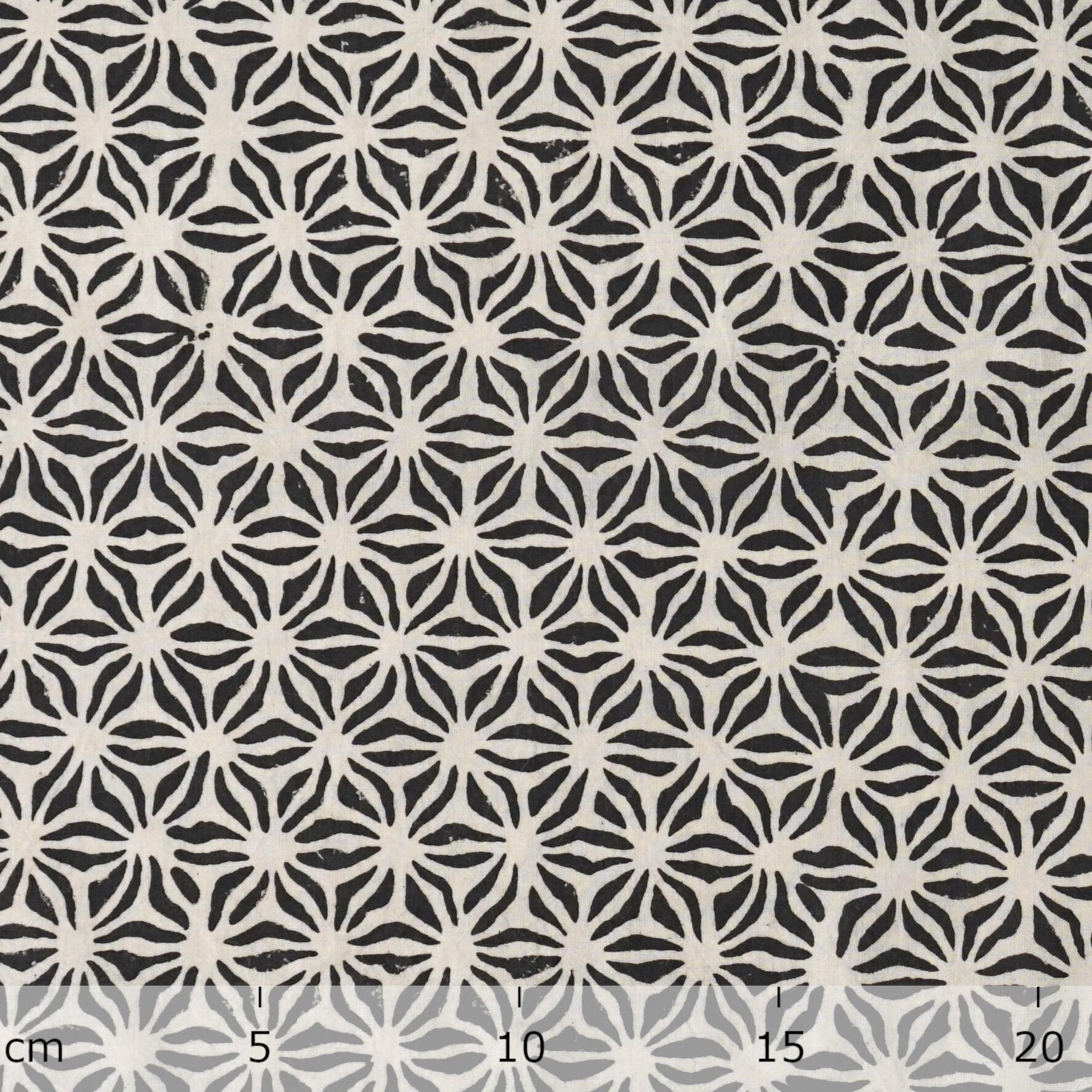 SIK20 - Block-Printed Cotton Fabric - Starfish Design - Black Iron Dye - Ruler