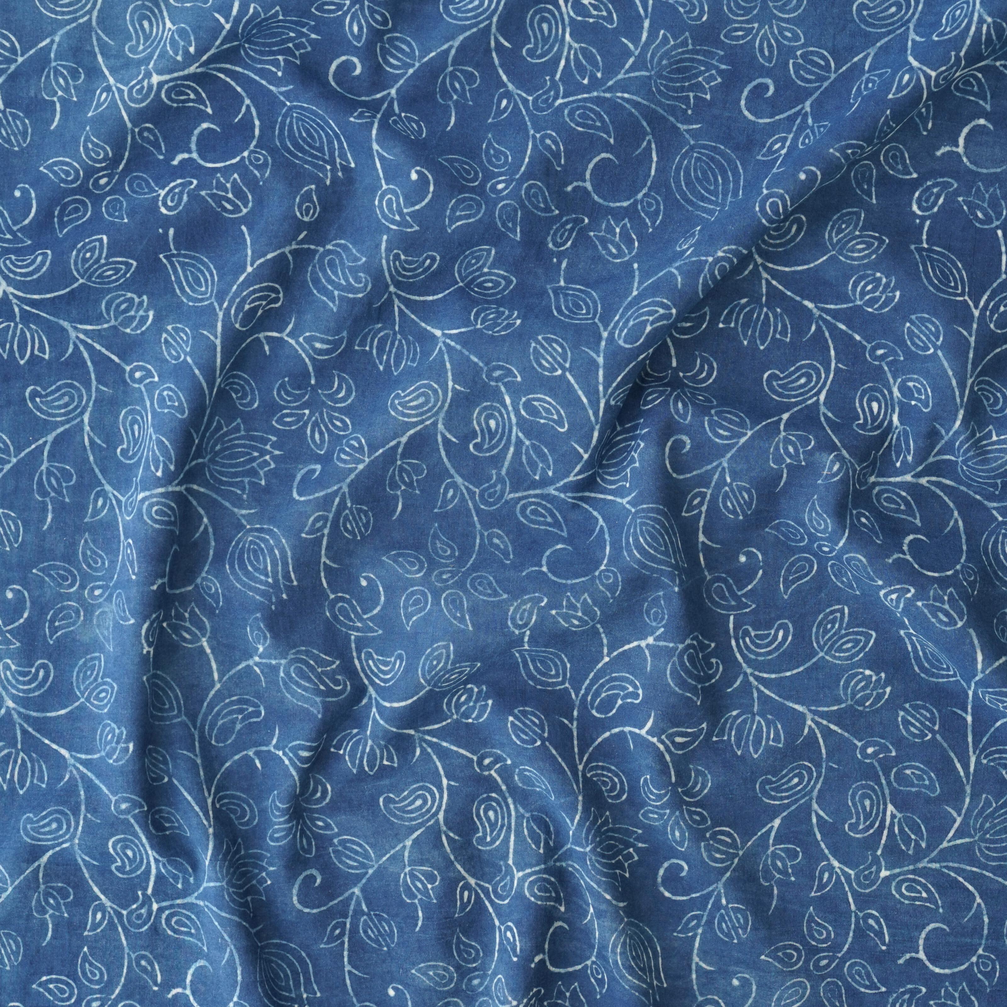 Block-Printed Cotton - Flowering Azure Print - Indigo Dyed - Contrast