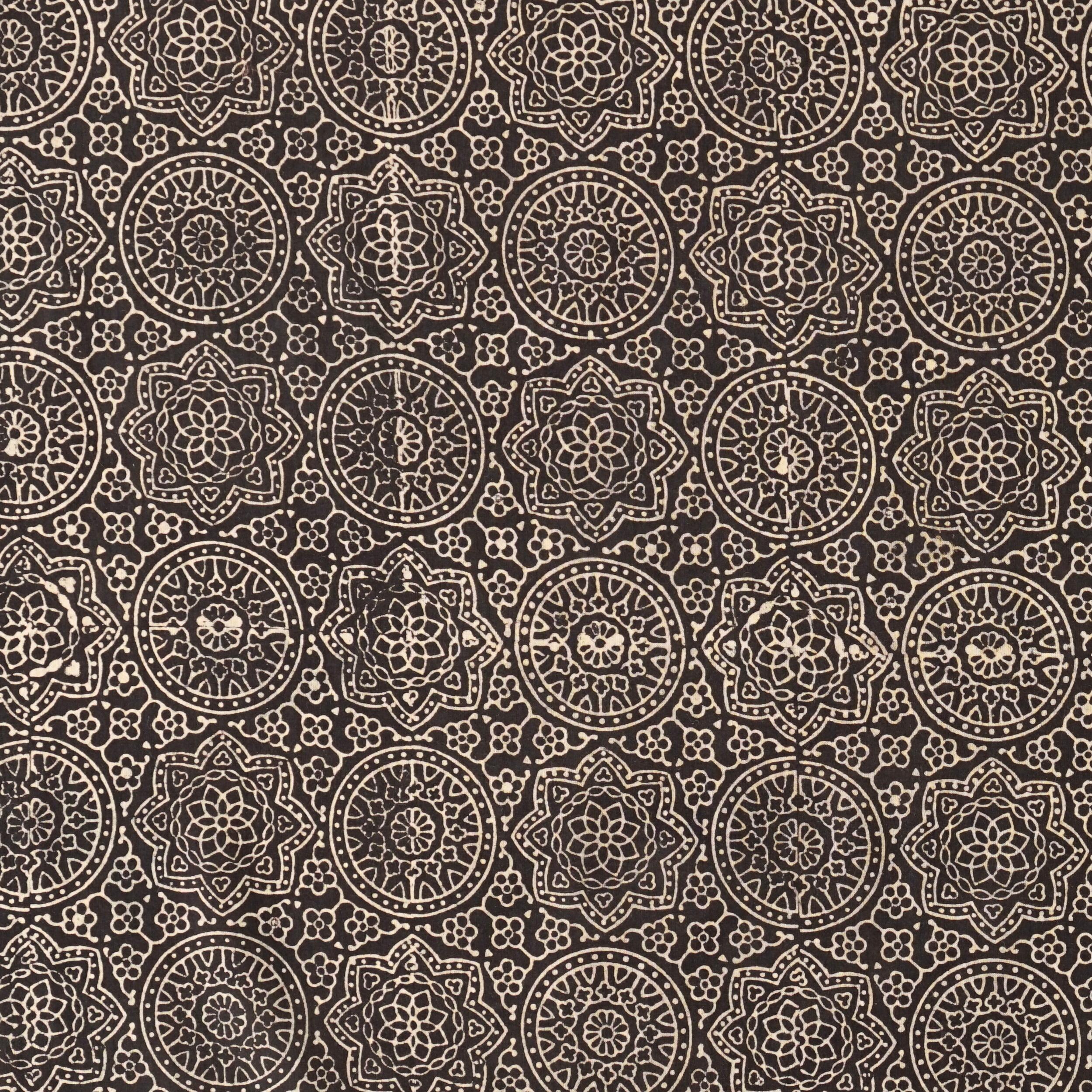 SIK45 - Hand Block-Printed Cotton - Deep Structure Design - Iron Black Dye - Flat