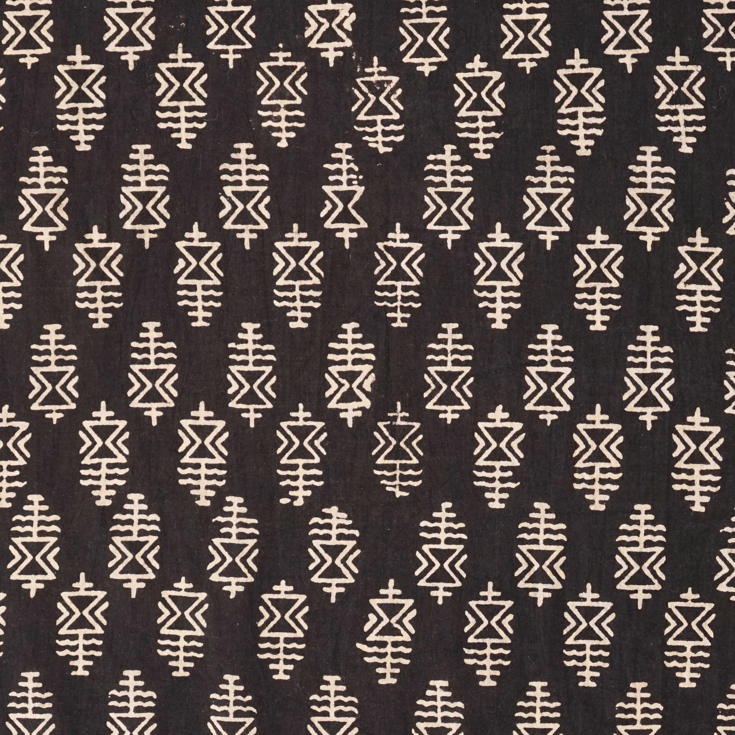 3 - AHM49 - Block-Printed Cotton - Hieroglyphic Print - Black Dye - Flat