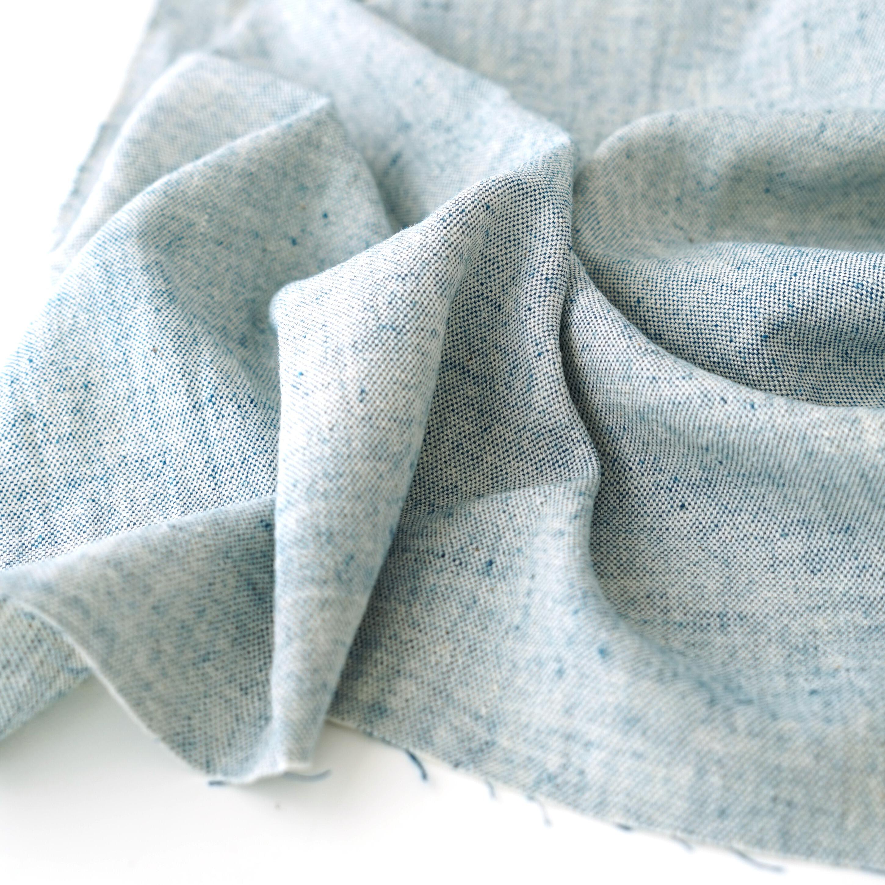 Organic Kala Cotton - Handloom Woven - Irregular Basket Weave - 2 by 1 - White & Blue - Yarn Dye - Shot Cotton - Contrast