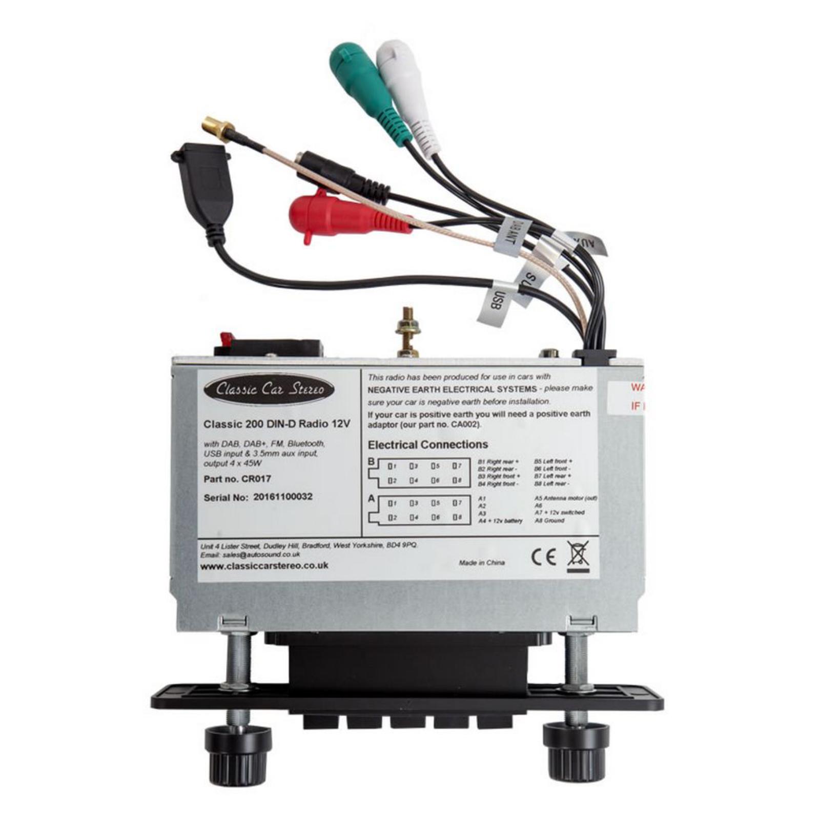 Classic Car Stereo 200 DAB Spindle Mount Radio Stereo Bluetooth Rear USB Black