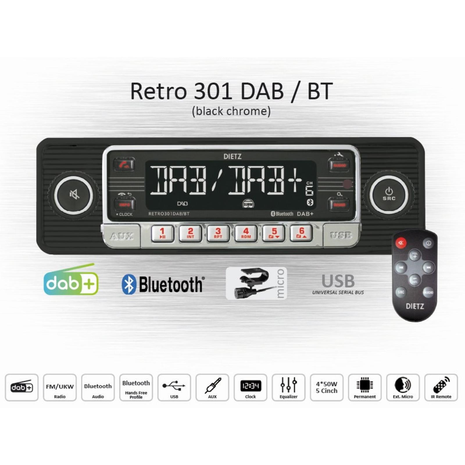 Car radio with DAB+ - Bluetooth® technology - Retro Look Chrome  (RMD120DAB-BT) | Caliber