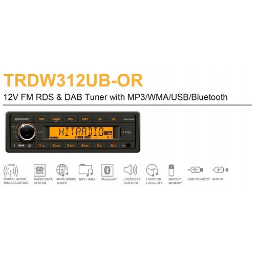 Continental TRDW312UB-OR Bluetooth Car Stereo DAB Radio USB AUX Retro OEM Look