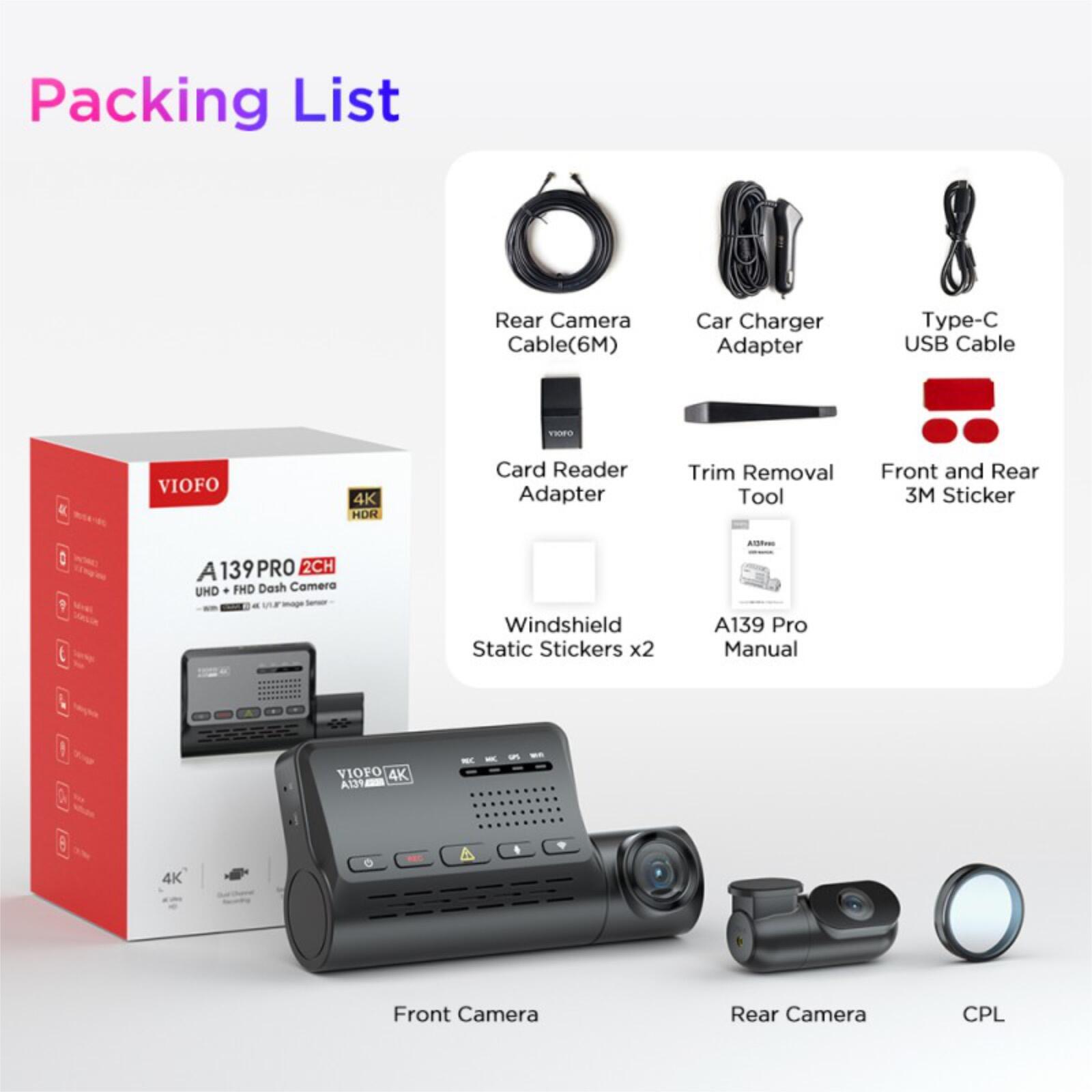 Viofo A139 Pro 2CH Dash Cam 4K Front & Rear 2 Channel WIFI GPS