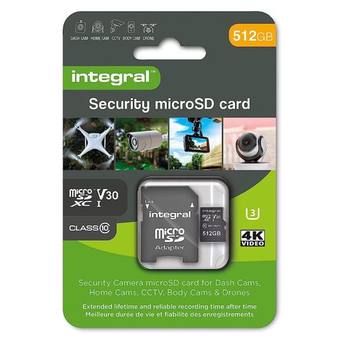 Integral Dash Cam Micro SD Card 512GB High Endurance Home Security CCTV Drones