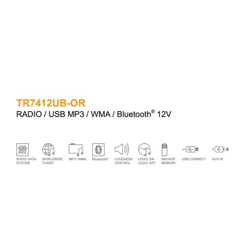 Continental TR7412UB-OR Car Stereo Radio Bluetooth USB Mechless Retro OEM Look