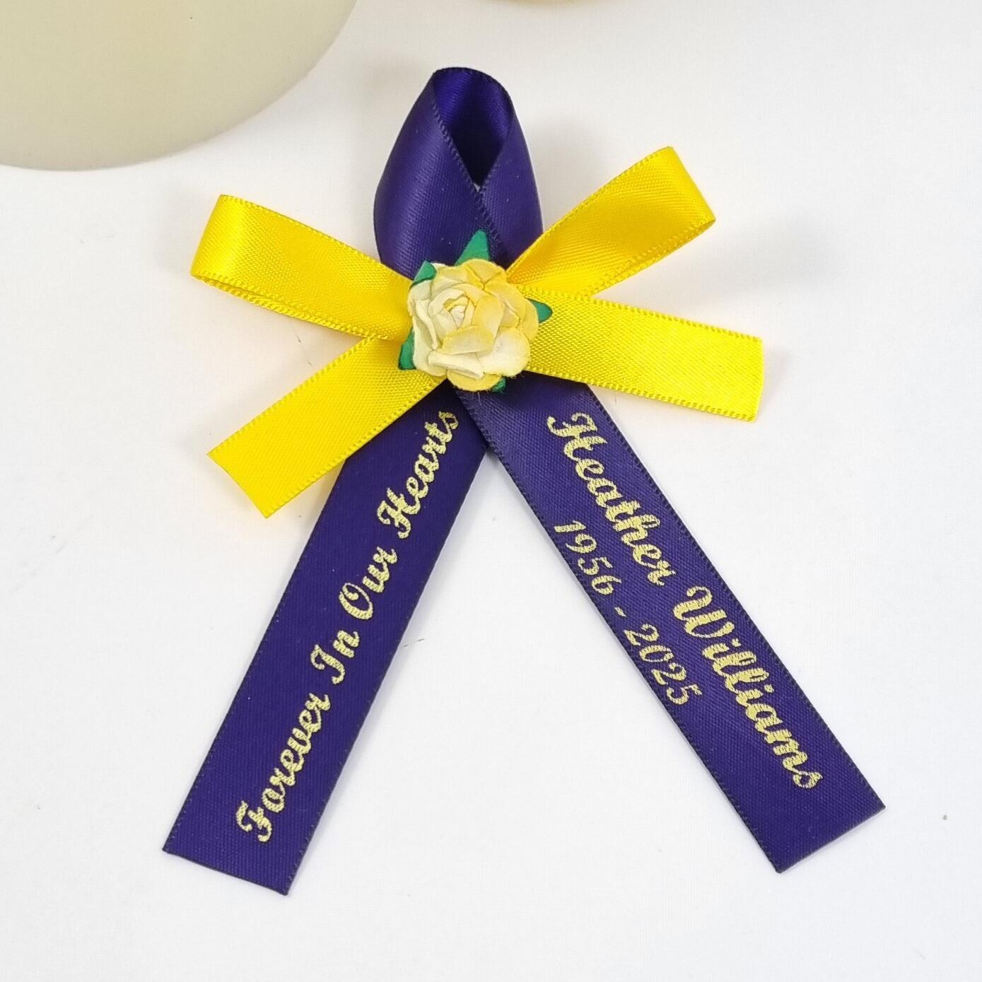 Funeral Table Ribbon Bow and Single Loop Memorial Ribbon Made With Two Ribbons And Paper Tea ...
