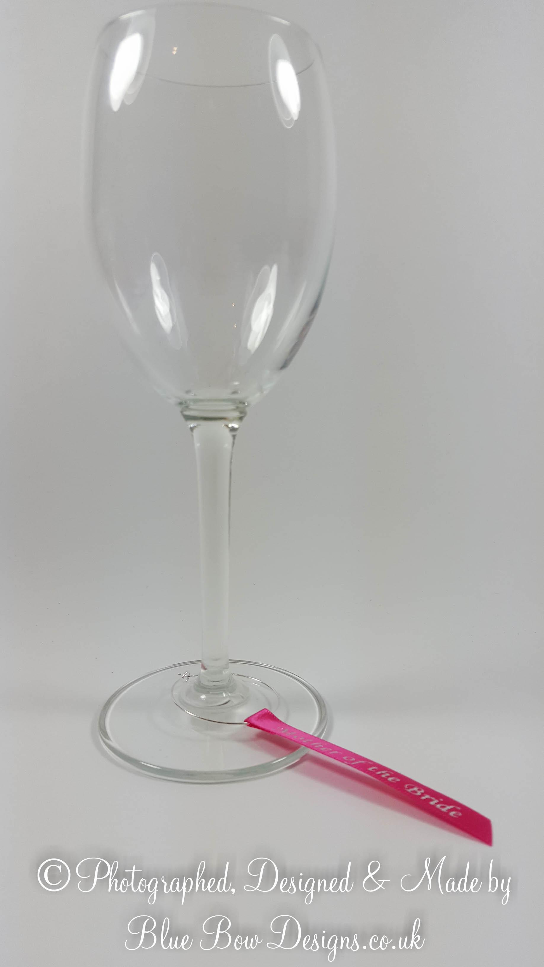 Fuchsia beauty silver wine glass charm guest name ribbon