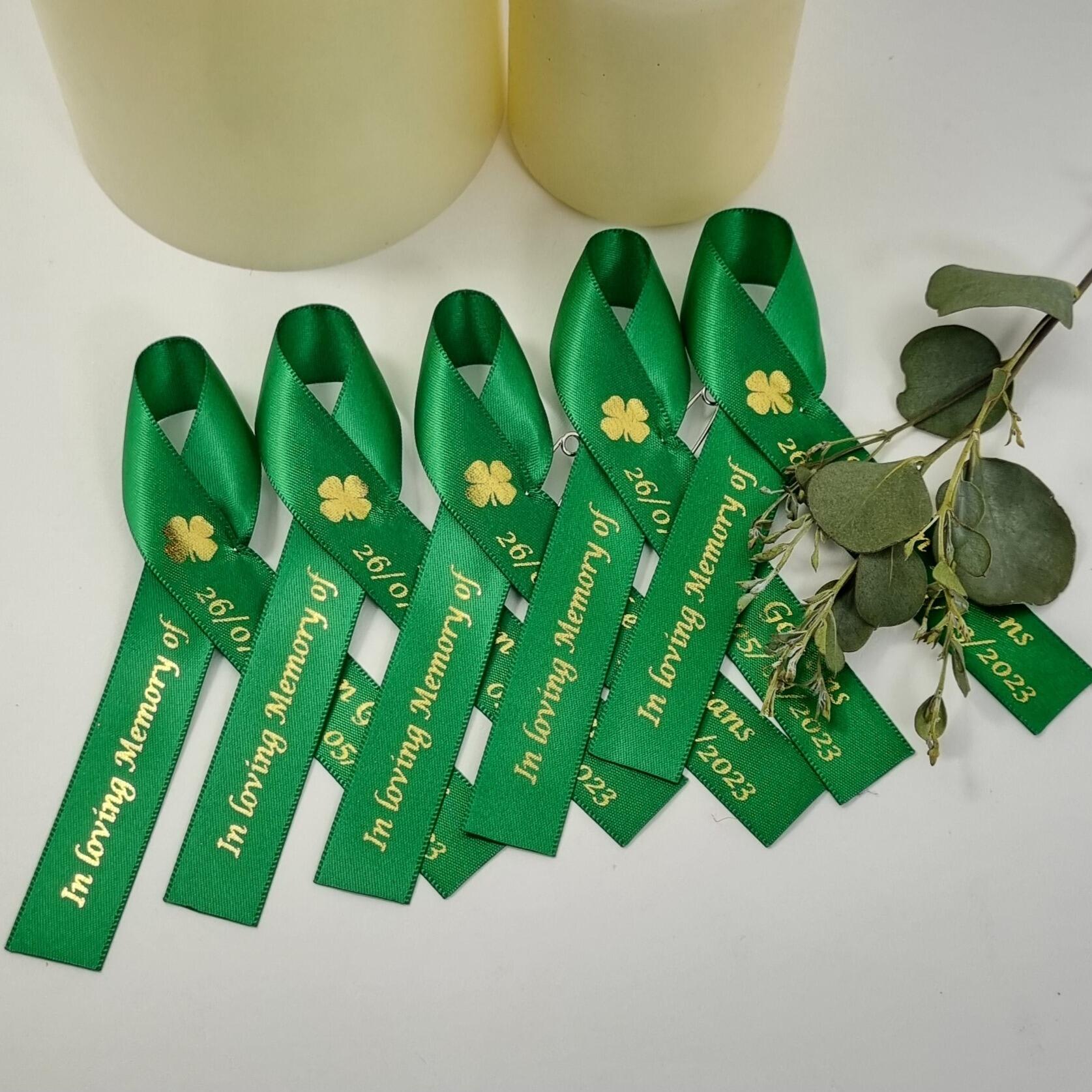 Green Memorial Ribbons - Or Choose Your Colour Personalised Funeral Ribbons